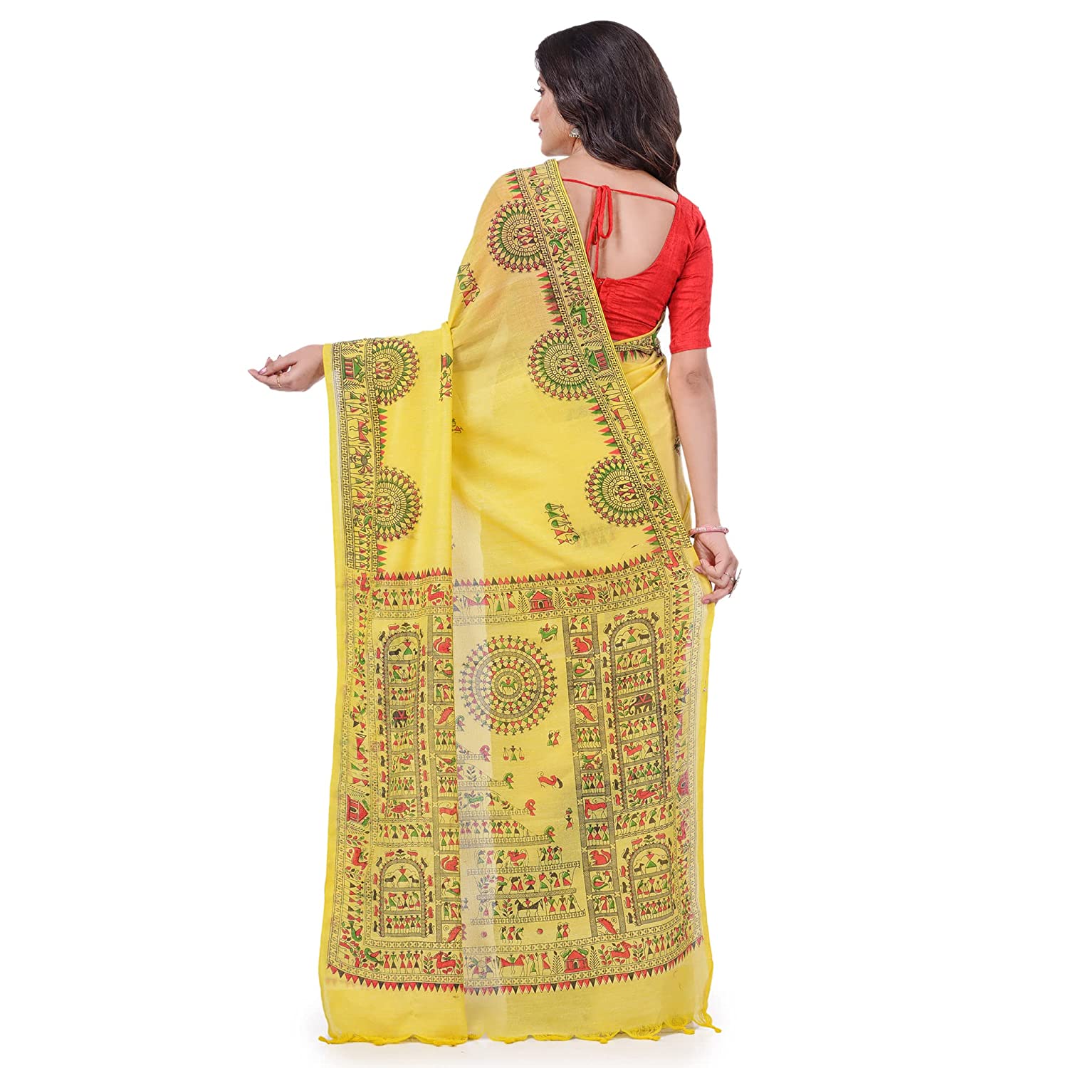 Desh Bidesh Women's Pure Cotton Tribal Art Warli Printed Designer Handloom Saree With Blouse Piece - Distacart