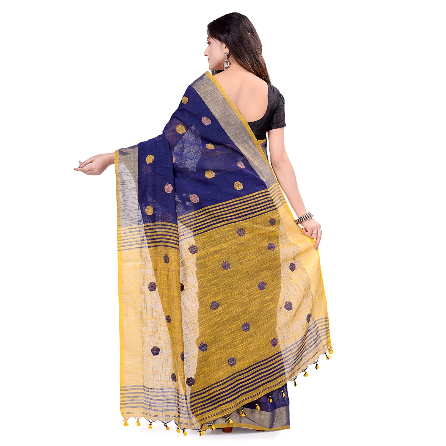 Desh Bidesh Women's Pure Cotton Traditional Bengali Tant Handloom Cotton Saree Round Designed With Blouse Piece - Distacart