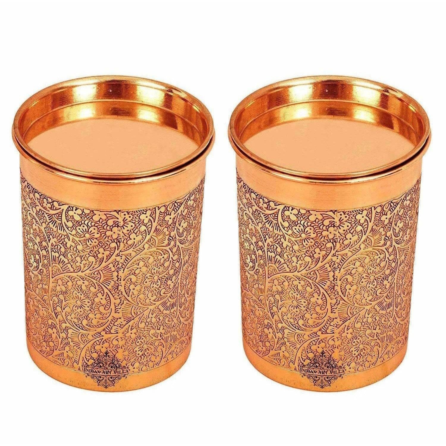 Copper Glass Tumbler with Lid  Embossed Design - Distacart