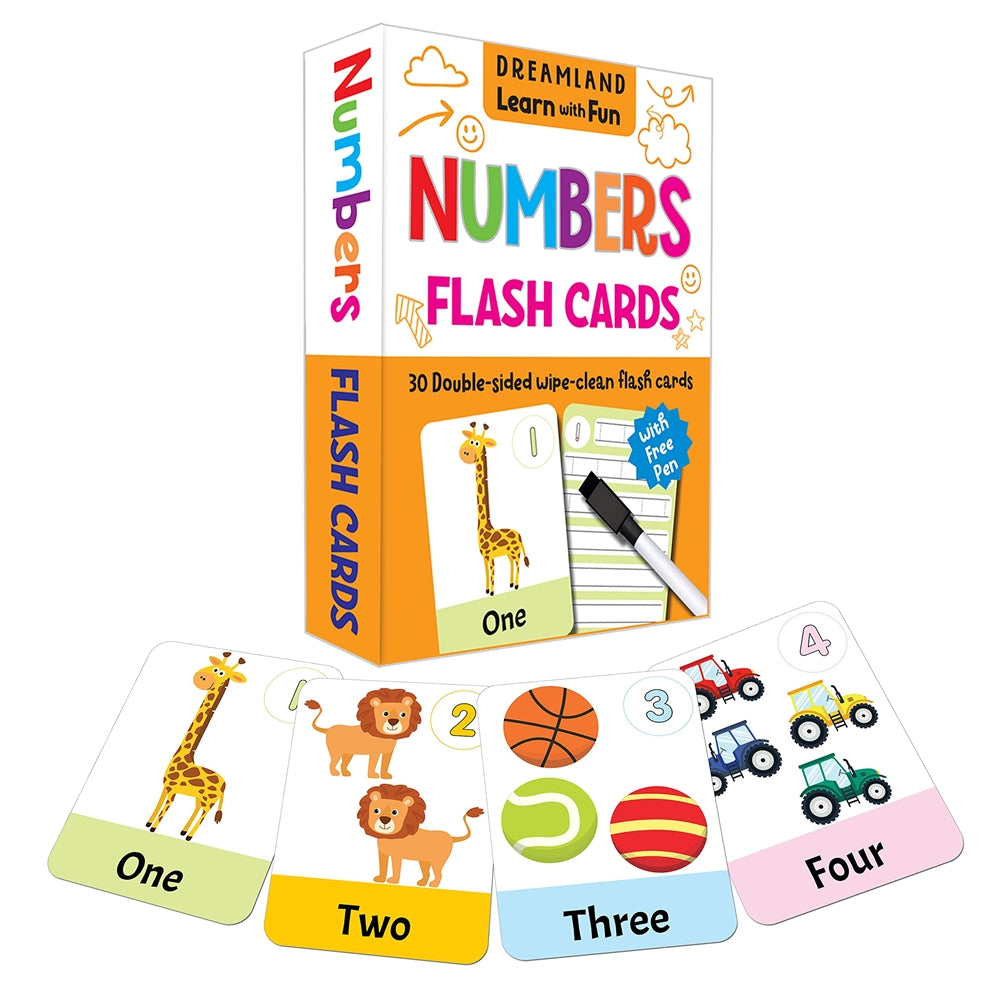 Dreamland Flash Cards Numbers - 30 Double Sided Wipe Clean Flash Cards for Kids (With Free Pen) - Distacart