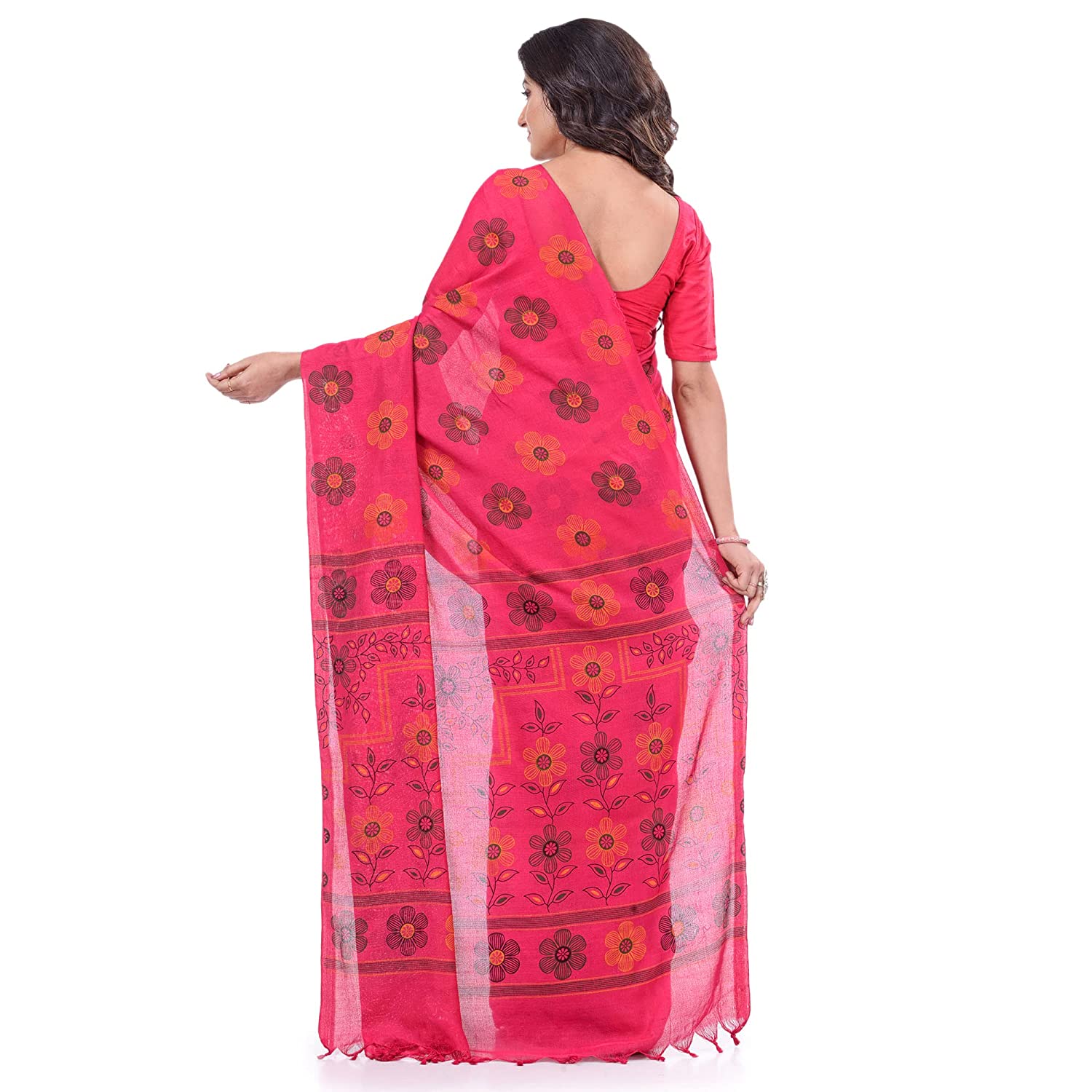 Desh Bidesh Women's Pure Cotton Flower Printed Designer Handloom Saree With Blouse Piece - Distacart