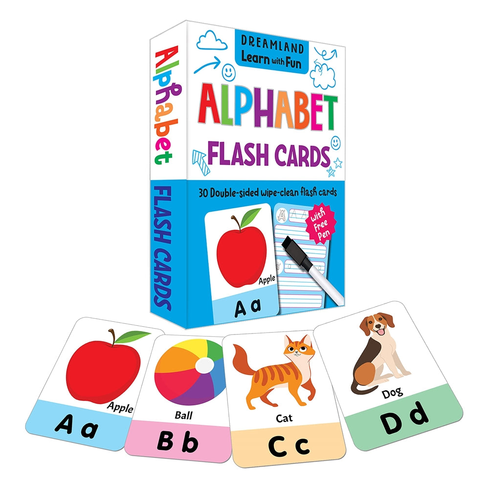 Dreamland Flash Cards Alphabet - 30 Double Sided Wipe Clean Flash Cards for Kids (With Free Pen) - Distacart