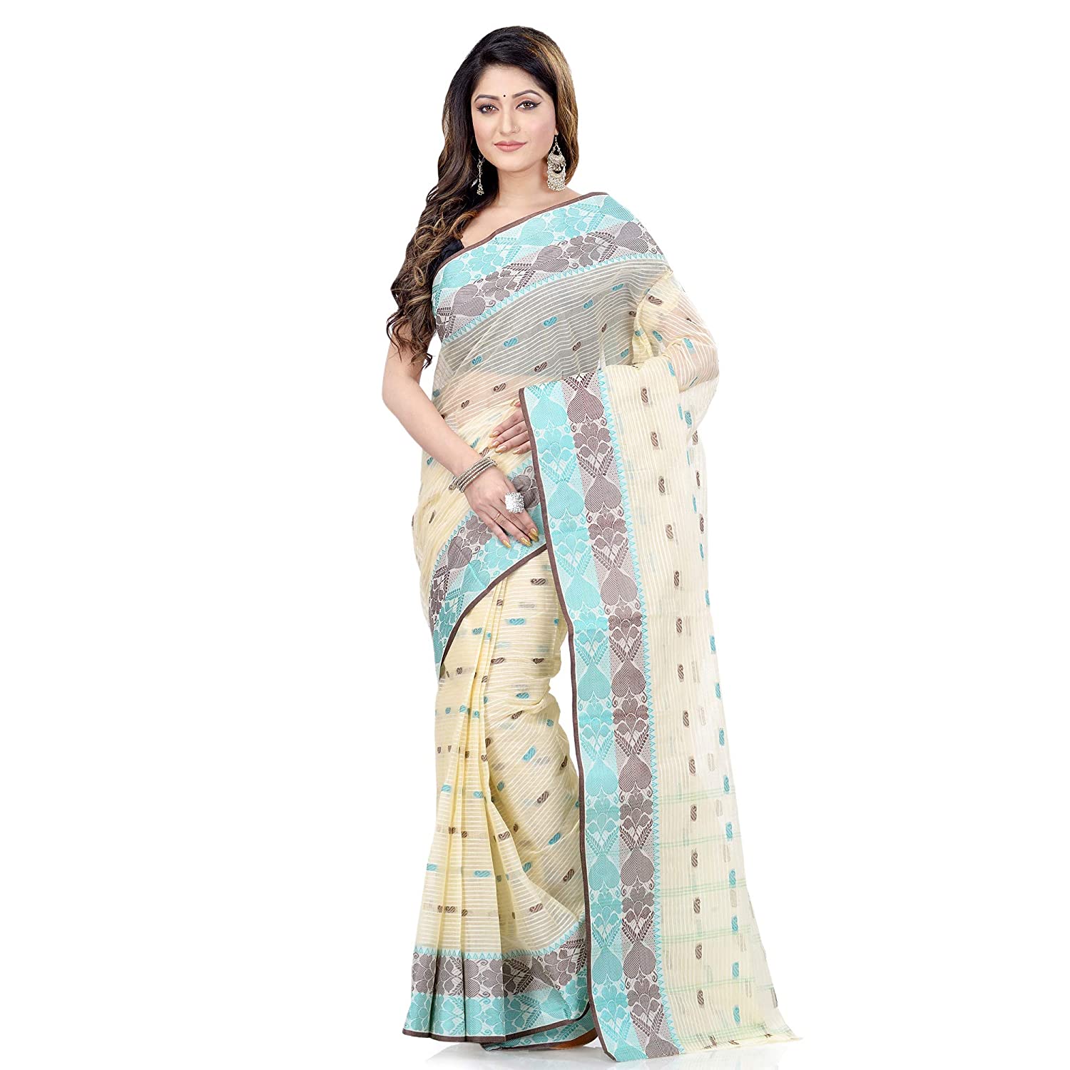 Desh Bidesh Women Pure Cotton Traditional Handloom Bengal Tant Saree Noyonchuri Design Without Blouse Piece - Distacart