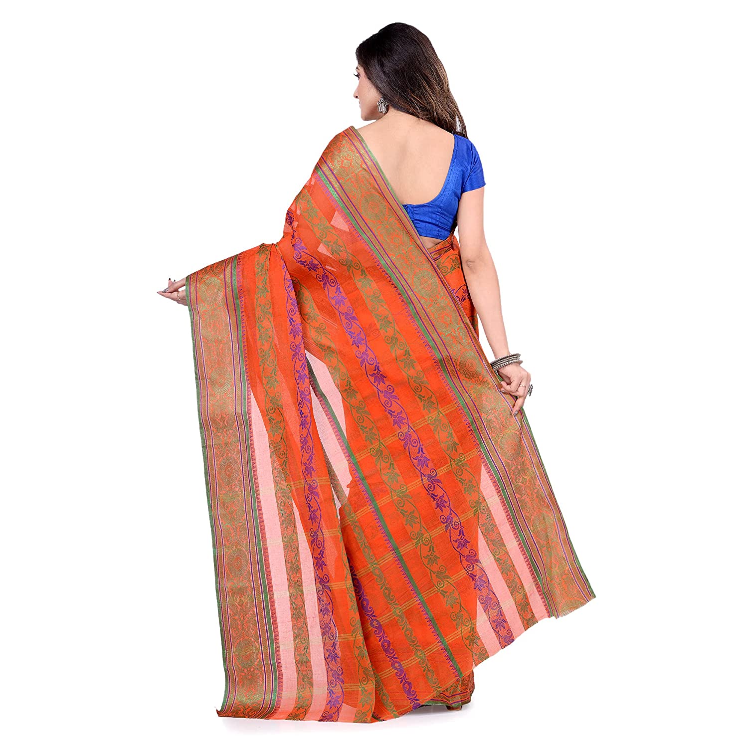 Desh Bidesh Women's Traditional Bengal Tant Pure Handloom Cotton Saree Blossom Design Without Blouse Piece - Distacart