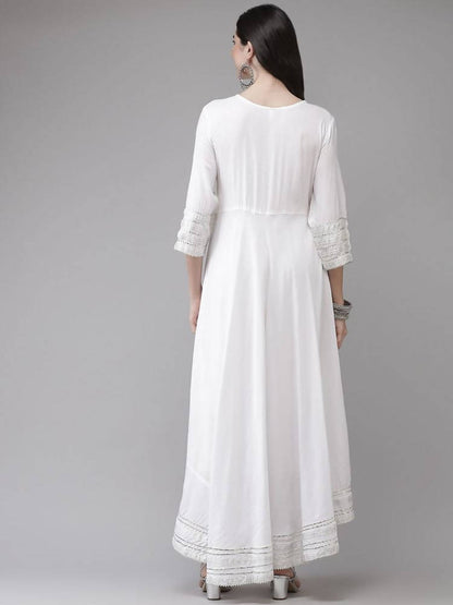 Yufta White Embroidered Ethnic Maxi Dress