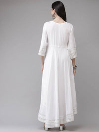 Thumbnail for Yufta White Embroidered Ethnic Maxi Dress