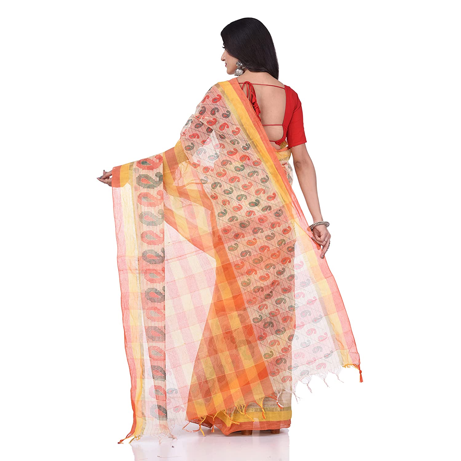 Desh Bidesh Bengal Cotton Women's Bengal Tant Kolka Print Design Pure Handloom Cotton Saree Without Blouse Piece - Distacart