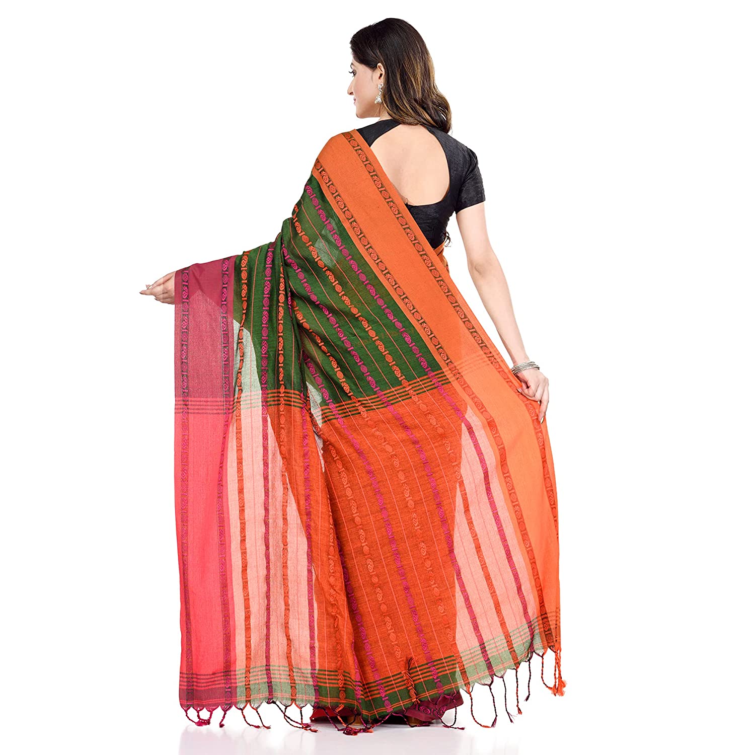 Desh Bidesh Women's Traditional Bengali Bengamuri Pure Handloom Cotton Saree With Blouse Piece - Distacart