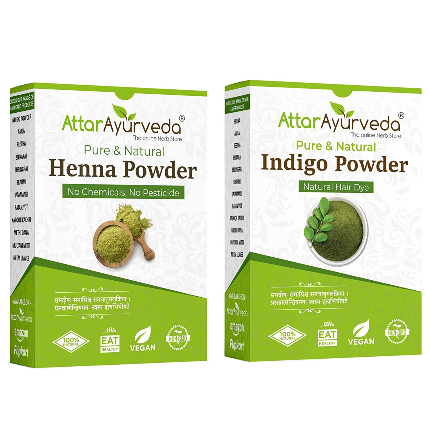 Attar Ayurveda Henna Powder, Indigo Powder Combo Pack - Combo Pack