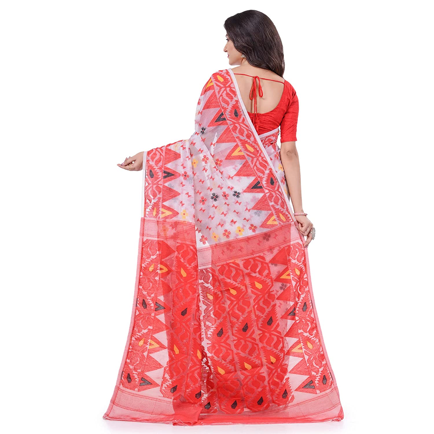 Desh Bidesh Women's Handloom Soft Moti Dhakai Jamdani Bengal Pure Cotton Saree Whole Body Design Without Blouse Piece - Distacart