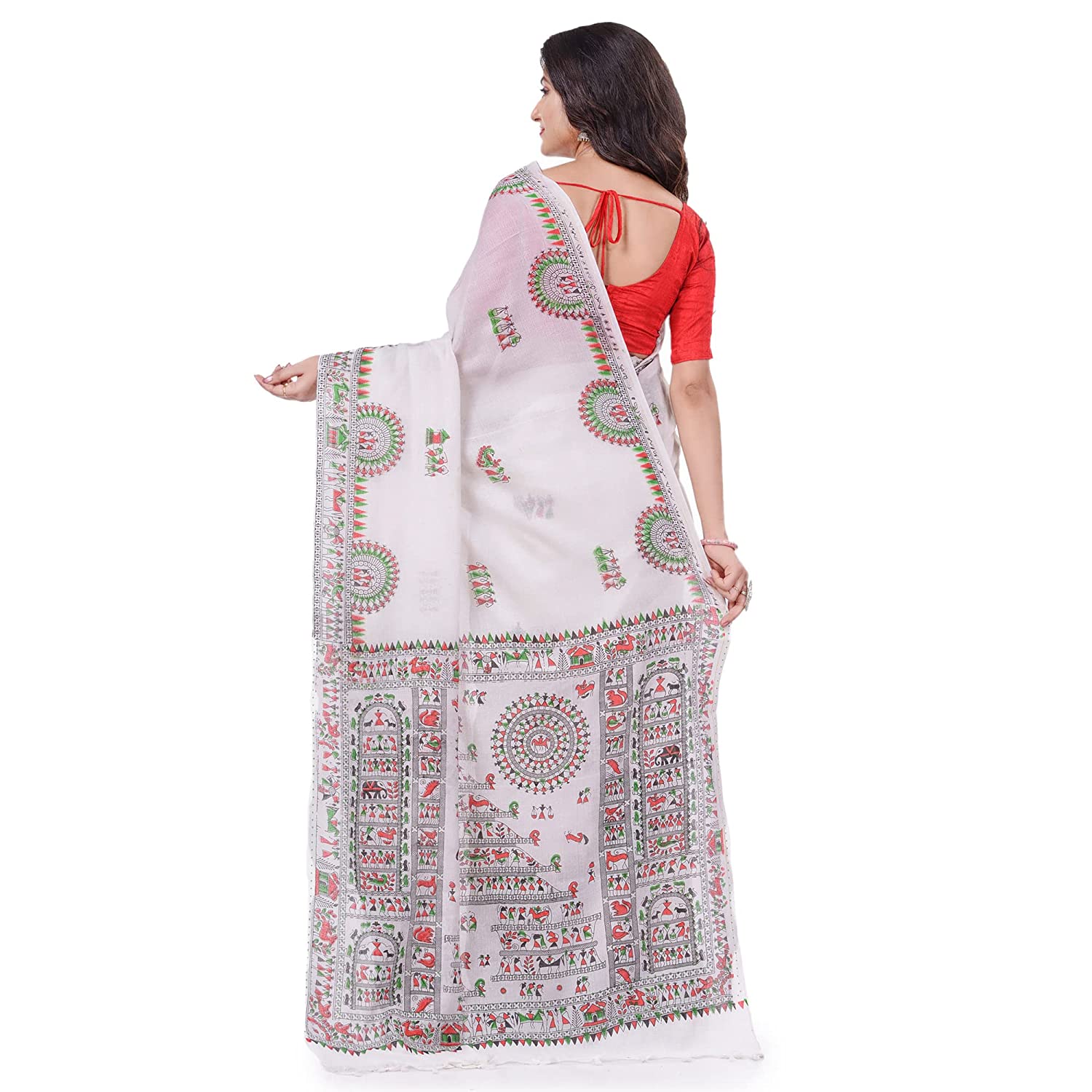 Desh Bidesh Women's Pure Cotton Tribal Art Warli Printed Designer Handloom Saree With Blouse Piece - Distacart
