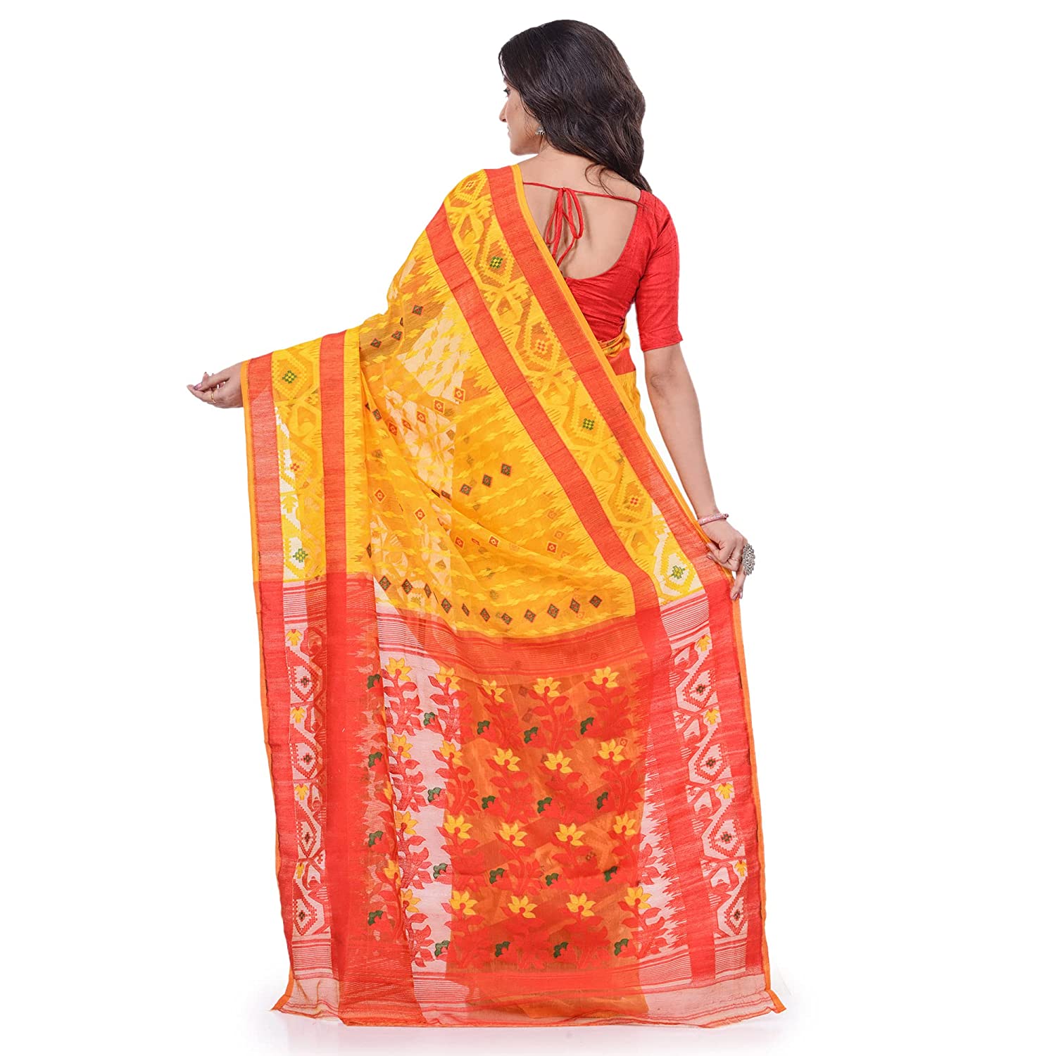 Desh Bidesh Women's Oporajita Design Dhakai Jamdani Bengal Pure Cotton Saree Whole Body Design Without Blouse Piece - Distacart