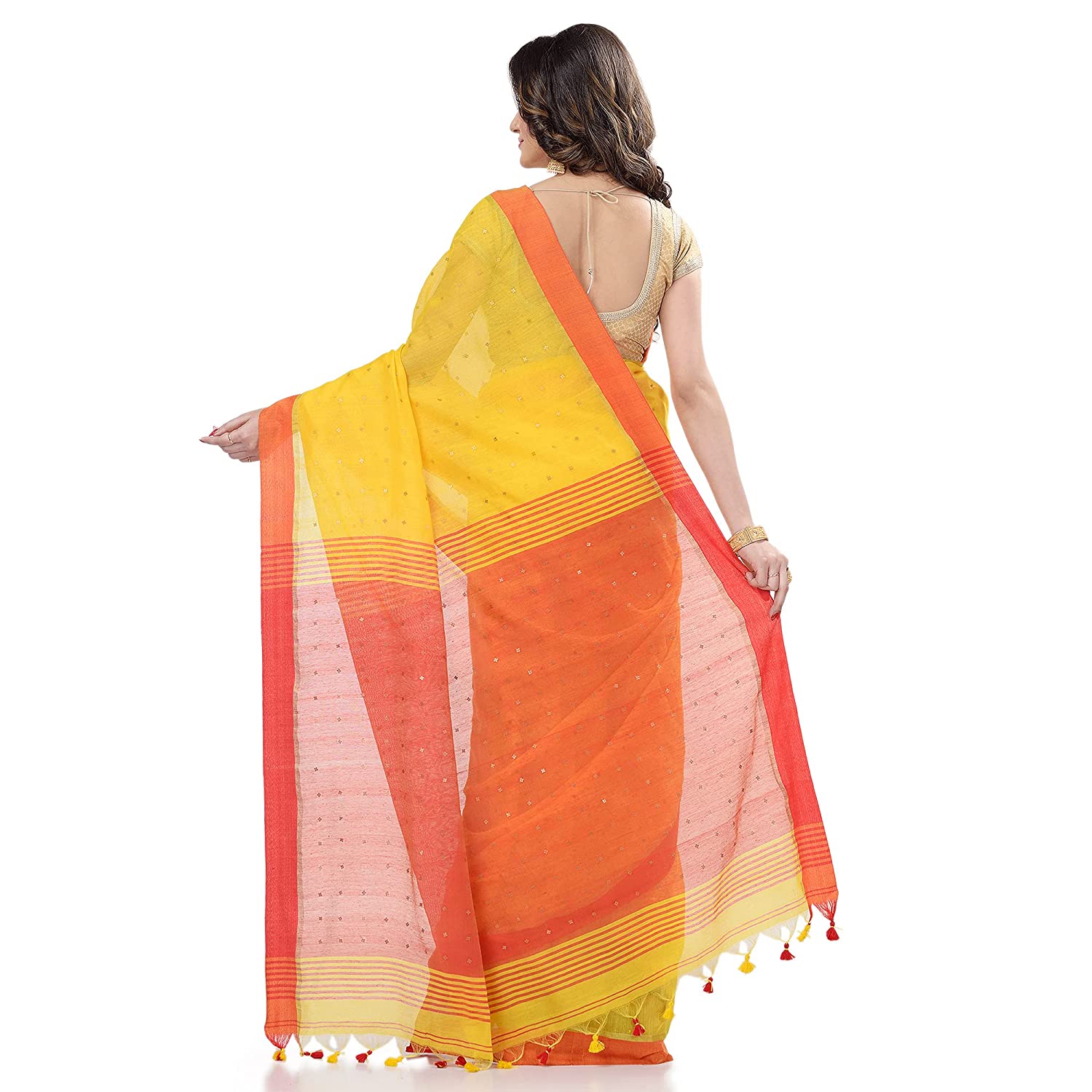 Desh Bidesh Women's Tant Silk Handloom Cotton Saree Sequence Work With Blouse Piece - Distacart