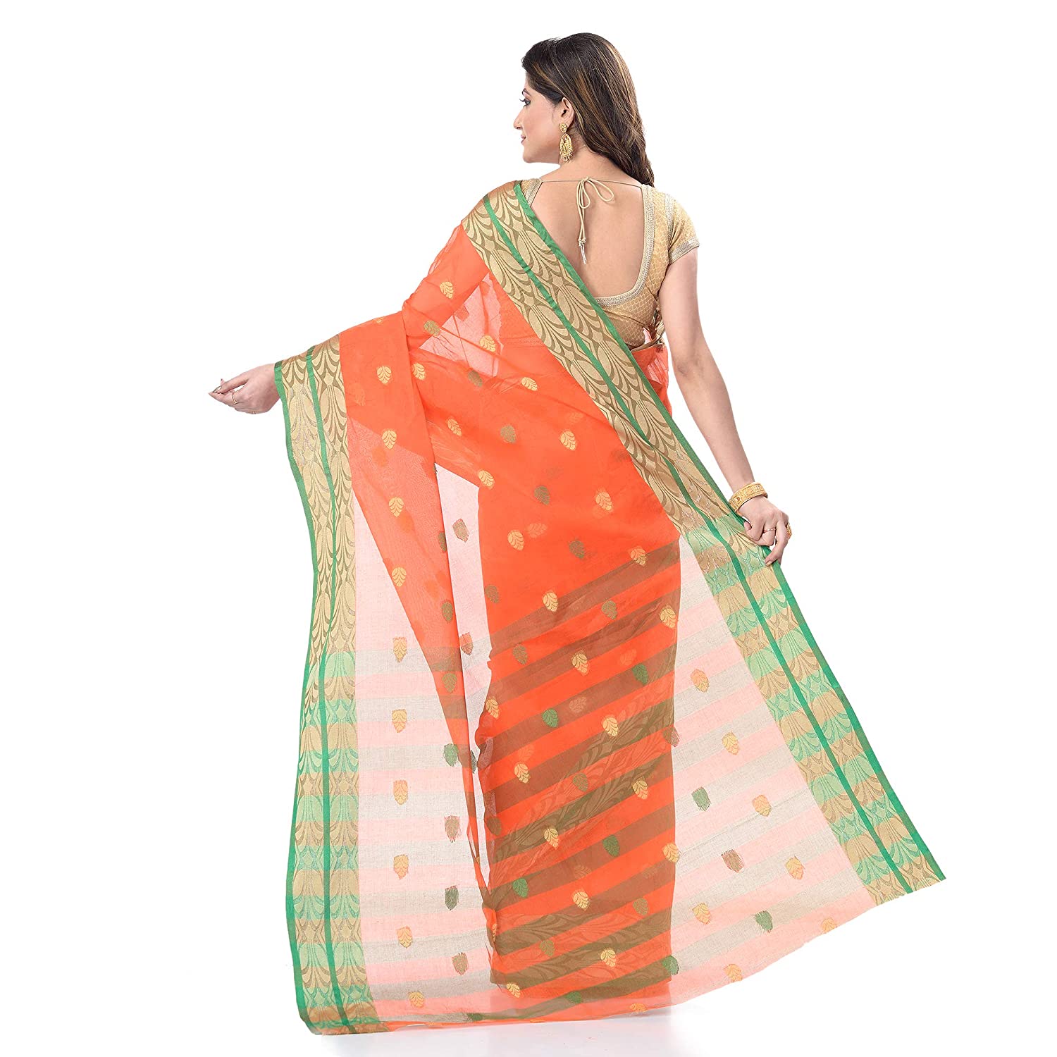 Desh Bidesh Bengal Cotton Women's Bengal Tant Woven Potrobinnas Design Pure Handloom Cotton Saree Without Blouse Piece - Distacart