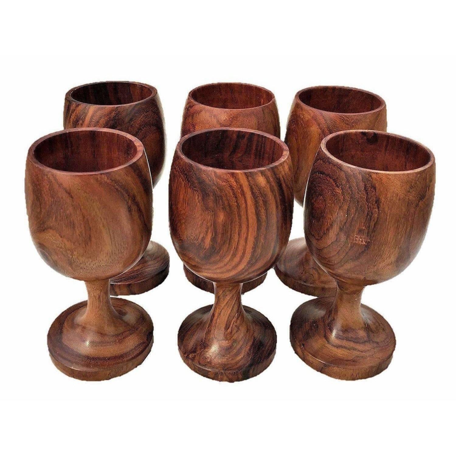 Handmade Sheesham Wooden Glass - Set of 6 - Distacart