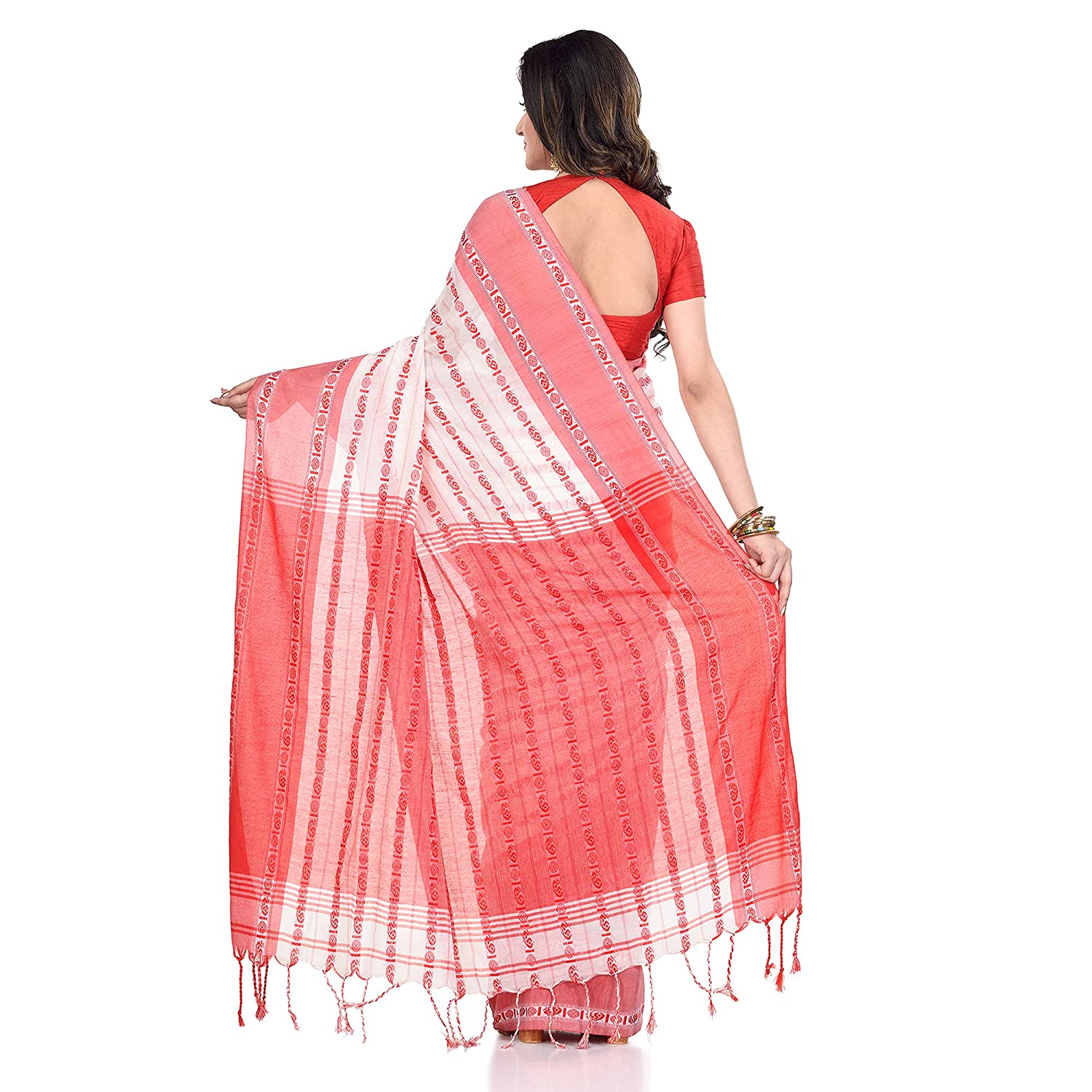 Desh Bidesh Women's Traditional Bengali Bengamuri Pure Handloom Cotton Saree With Blouse Piece - Distacart