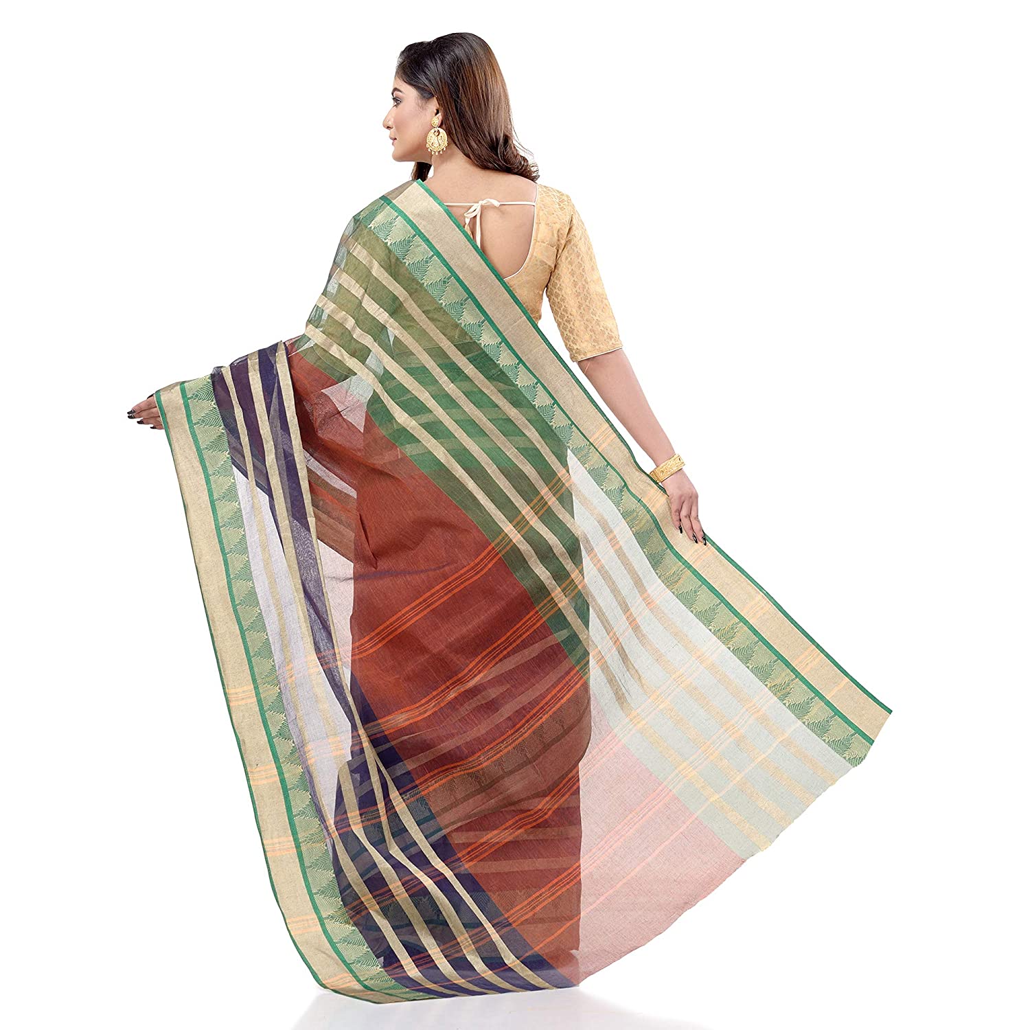 Desh Bidesh Women's Traditional Bengal Tant 3D Temple Design Handloom Pure Cotton Saree Without Blouse Piece - Distacart