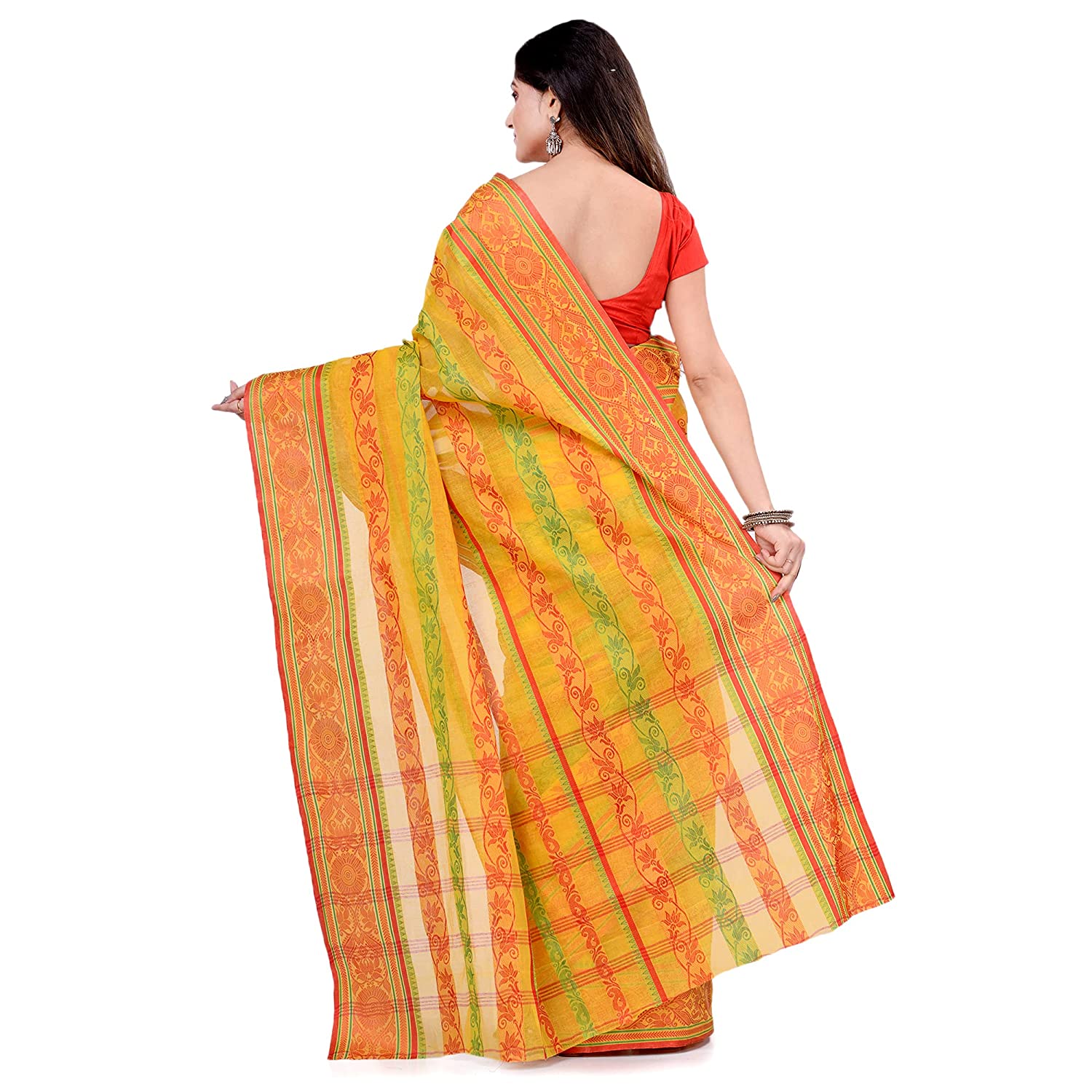 Desh Bidesh Women's Traditional Bengal Tant Pure Handloom Cotton Saree Blossom Design Without Blouse Piece - Distacart