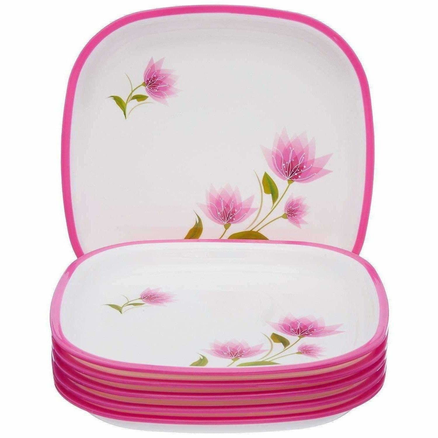 Pink Color Square Quarter Plate Set - 6 Plates Set - Distacart