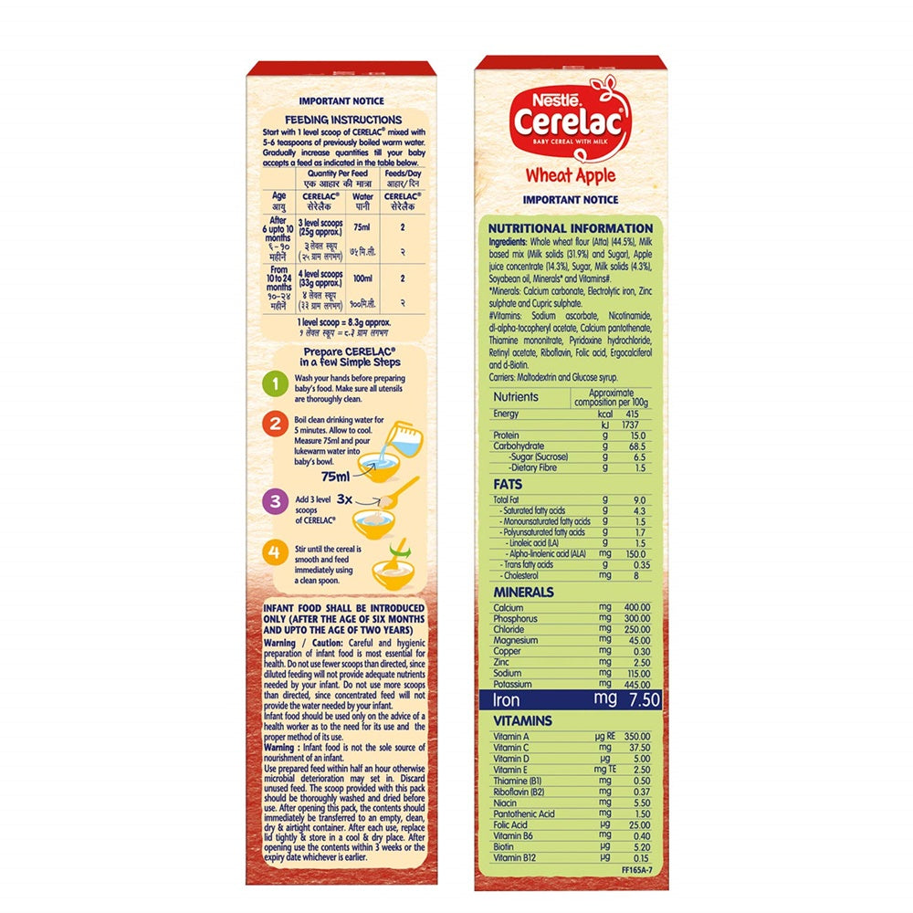 Nestle Cerelac Baby Cereal With Milk - Wheat Apple Ingredients
