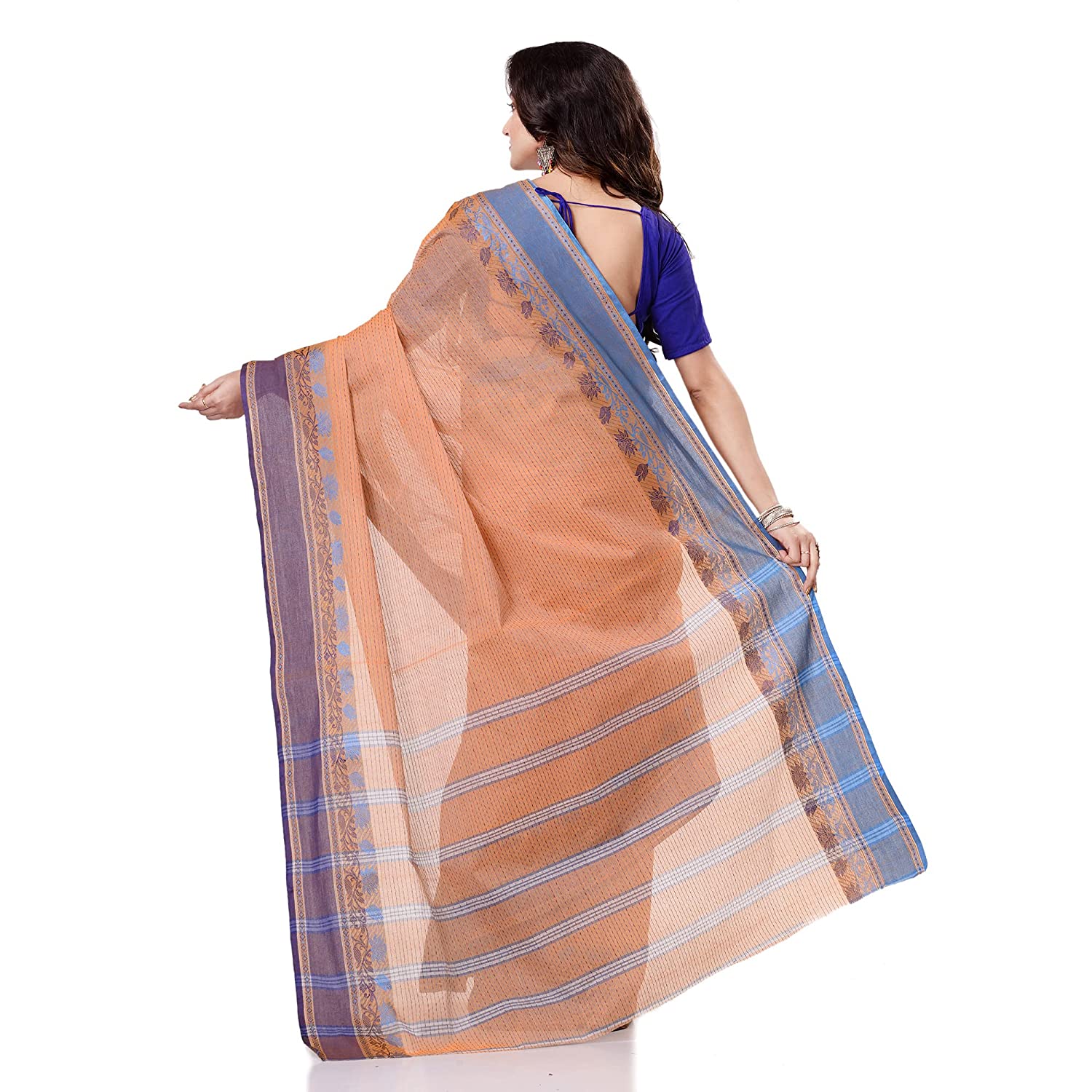 Desh Bidesh Women's Traditional Bengal Tant Pure Handloom Cotton Saree Jol Torongo Woven Design Without Blouse Piece - Distacart