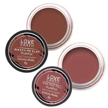 Love Earth Lip Tint & Cheek Tint Multipot Combo (Mauvish Pink & Caramel Brown) - Distacart