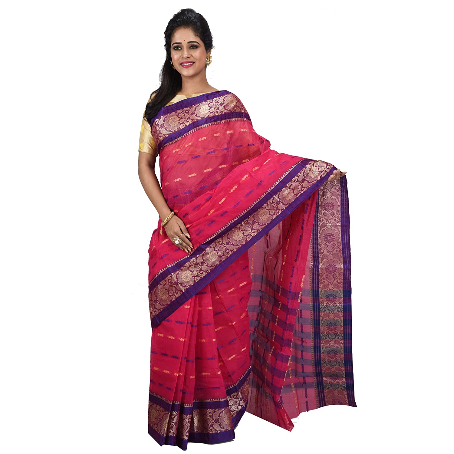 Desh Bidesh Women's Traditional Bengal Tant Handloom Cotton Saree Without Blouse Piece - Distacart