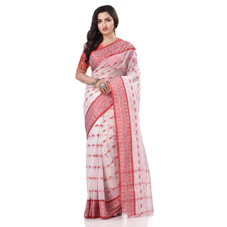 Desh Bidesh Women's Traditional Bengal Tant Woven Lalpaarsadasari Design Pure Handloom Cotton Saree - Distacart