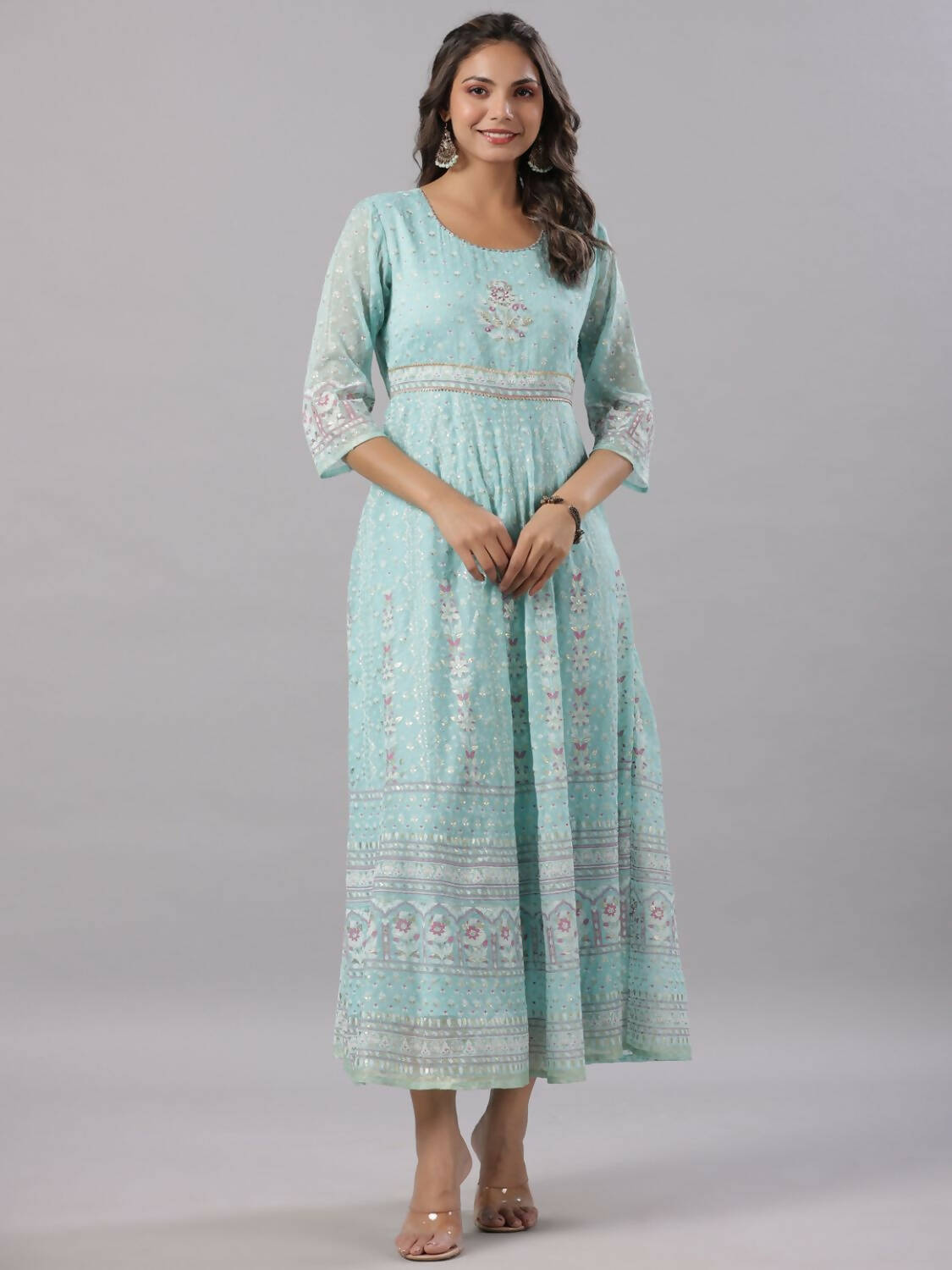 Juniper Women Sky Blue Chiffon Dobby Printed Maxi Dress - Distacart