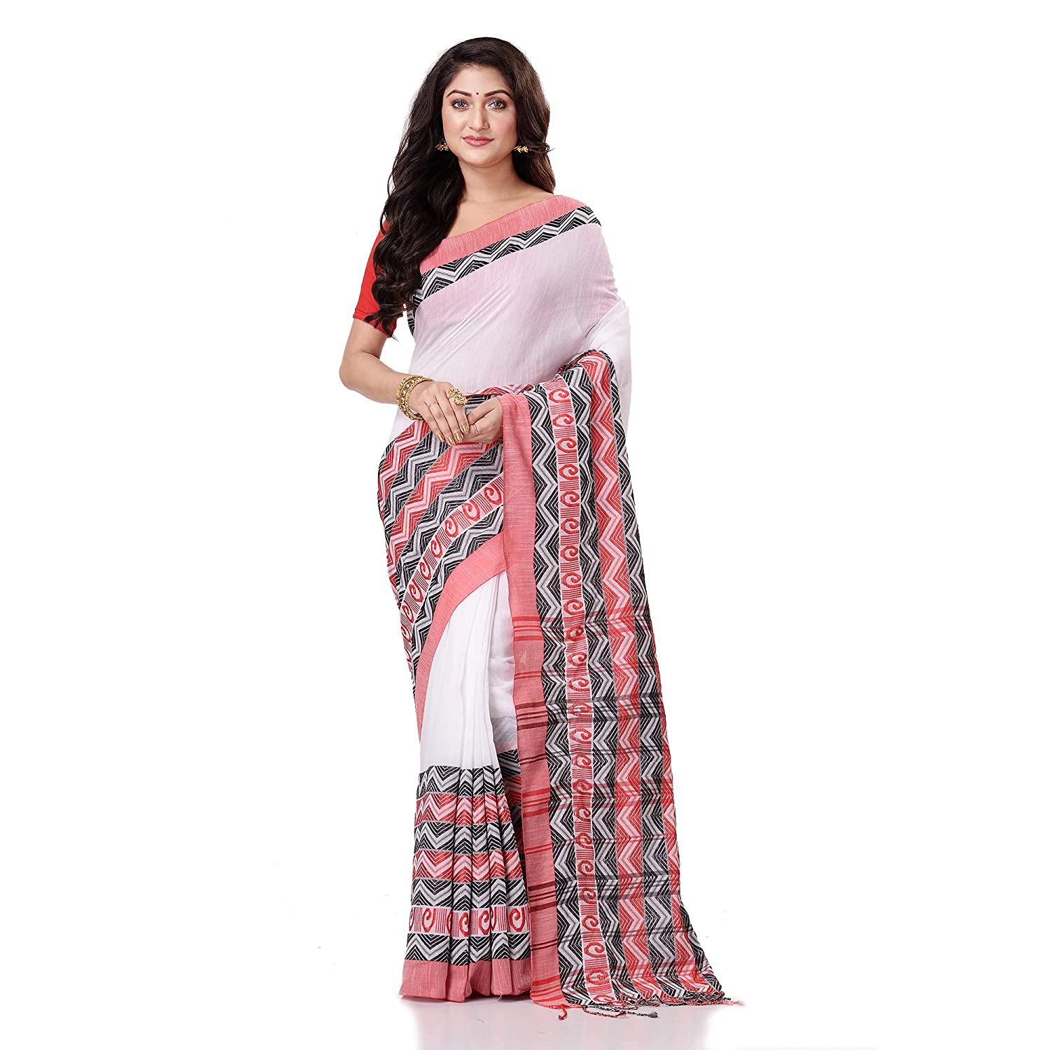 Desh Bidesh Women's Traditional Bengali Bengamuri Pure Handloom Cotton Saree With Blouse Piece - Distacart