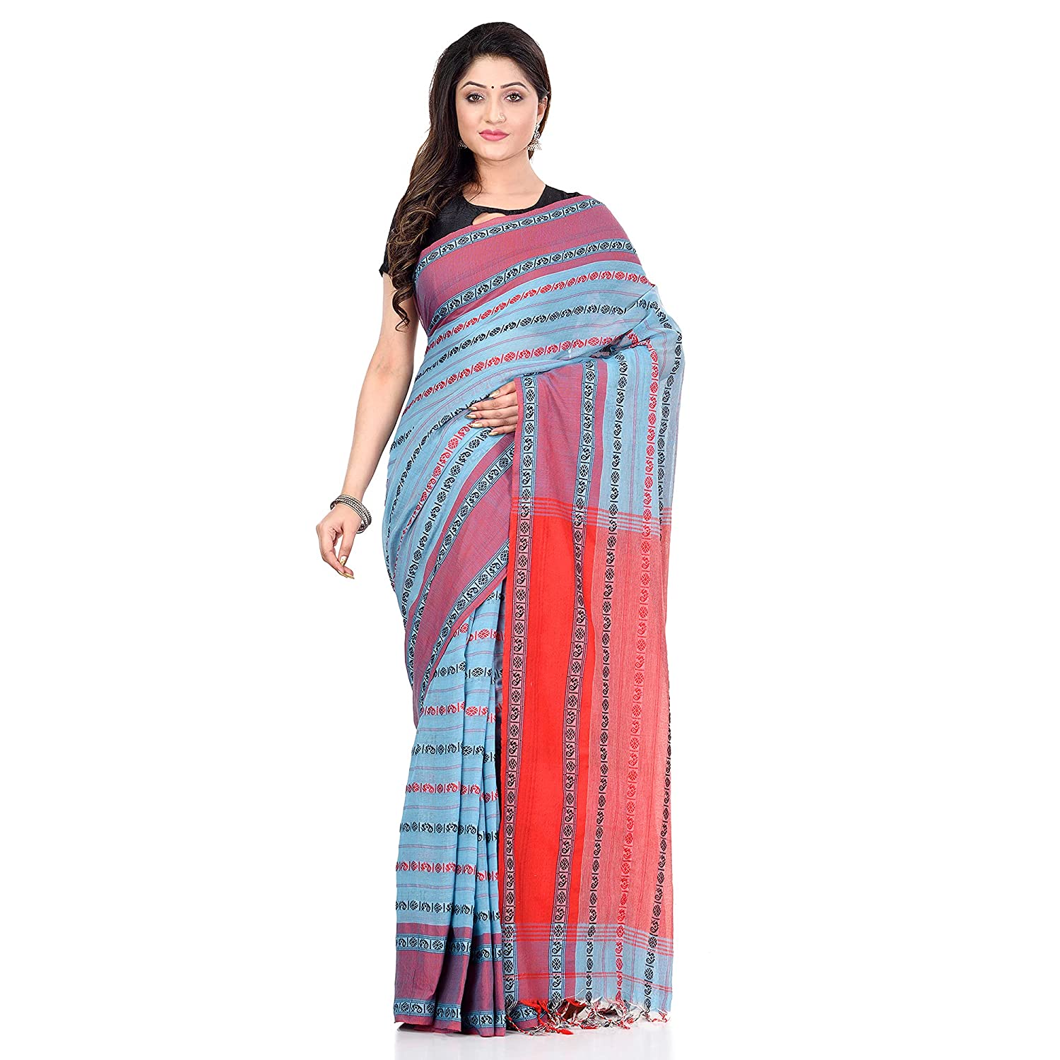 Desh Bidesh Women's Traditional Bengali Bengamuri Pure Handloom Cotton Saree With Blouse Piece - Distacart