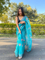Thumbnail for Vamsee Sky Blue Organza Saree - Distacart