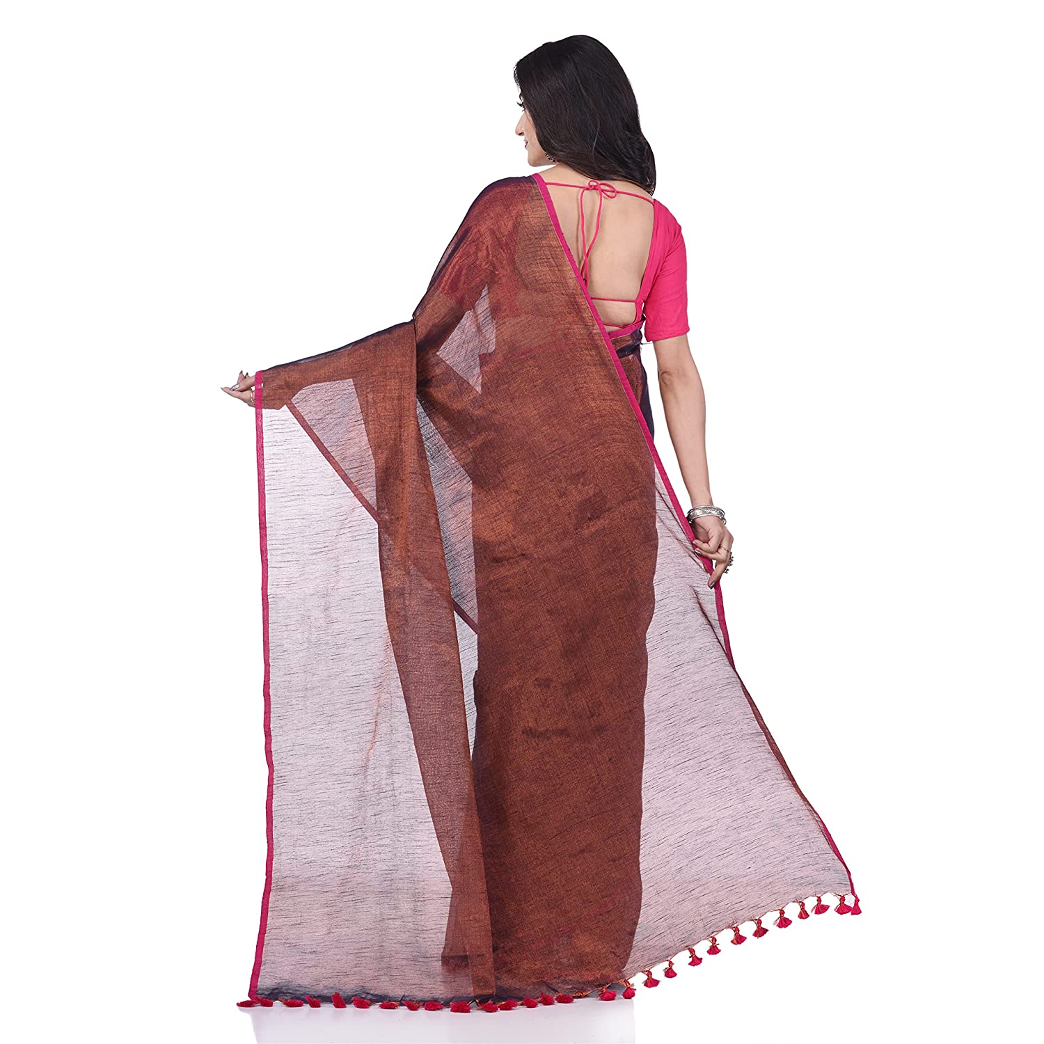 Desh Bidesh Women's Bengal Mayurkonthi Color Changer Tissue Khadi Pure Handloom Cotton Saree With Blouse Piece - Distacart