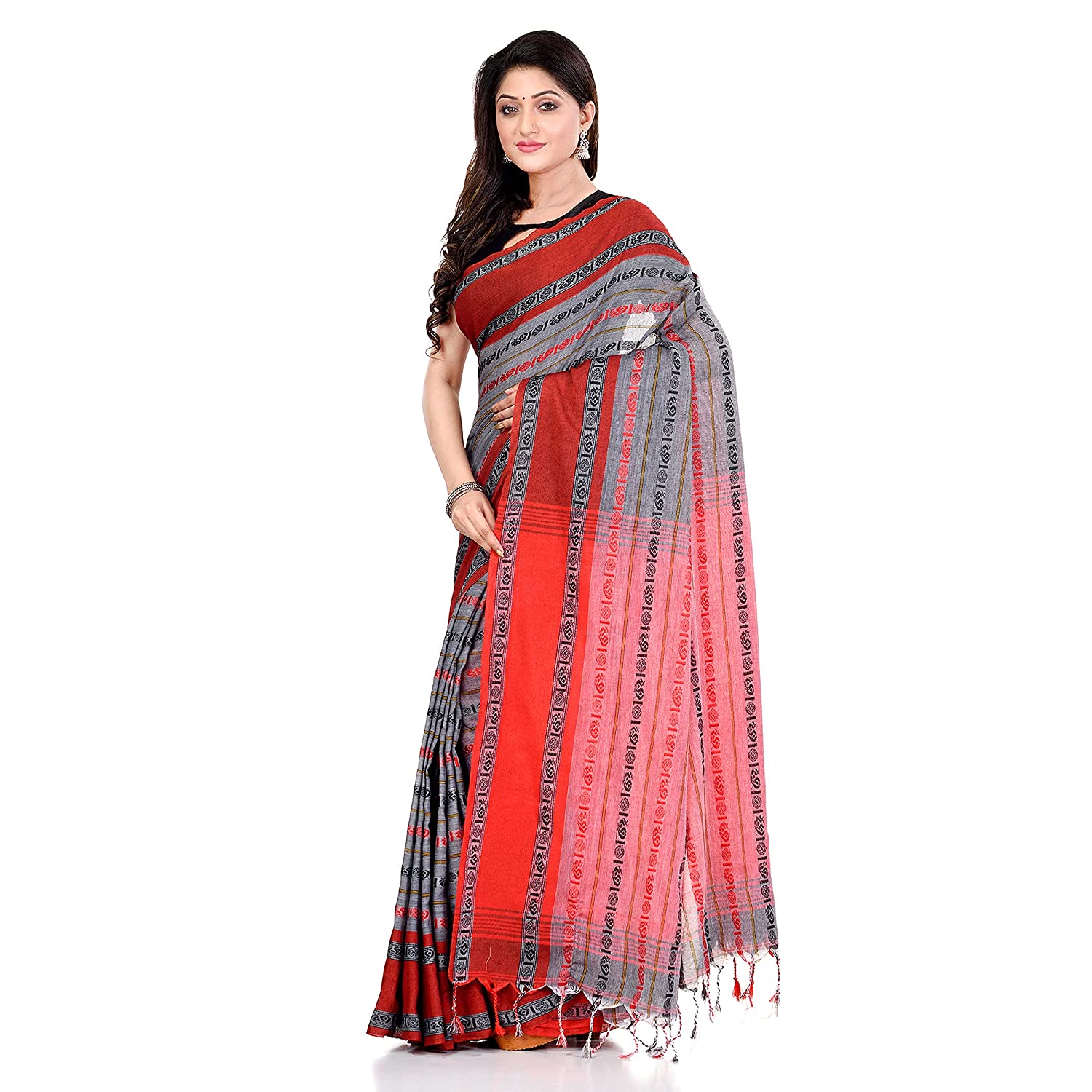 Desh Bidesh Women's Traditional Bengali Bengamuri Pure Handloom Cotton Saree With Blouse Piece - Distacart