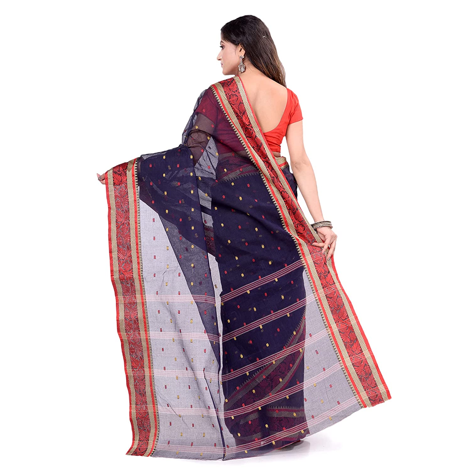Desh Bidesh Women's Traditional Bengal Tant Pure Handloom Cotton Saree Patabahar Design Without Blouse Piece - Distacart