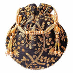 Thumbnail for Ethnic Clutch Silk Potli Batwa Pouch Bag with Metal Bead work Gift For Women - Distacart