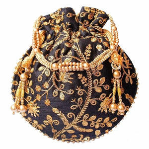 Ethnic Clutch Silk Potli Batwa Pouch Bag with Metal Bead work Gift For Women - Distacart