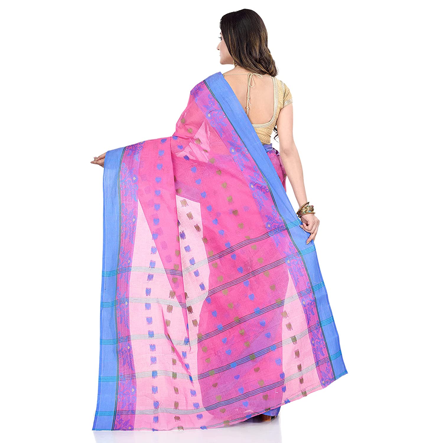 Desh Bidesh Women's Traditional Bengal Tant Woven Ranisaheba Design Pure Handloom Cotton Saree Without Blouse piece - Distacart