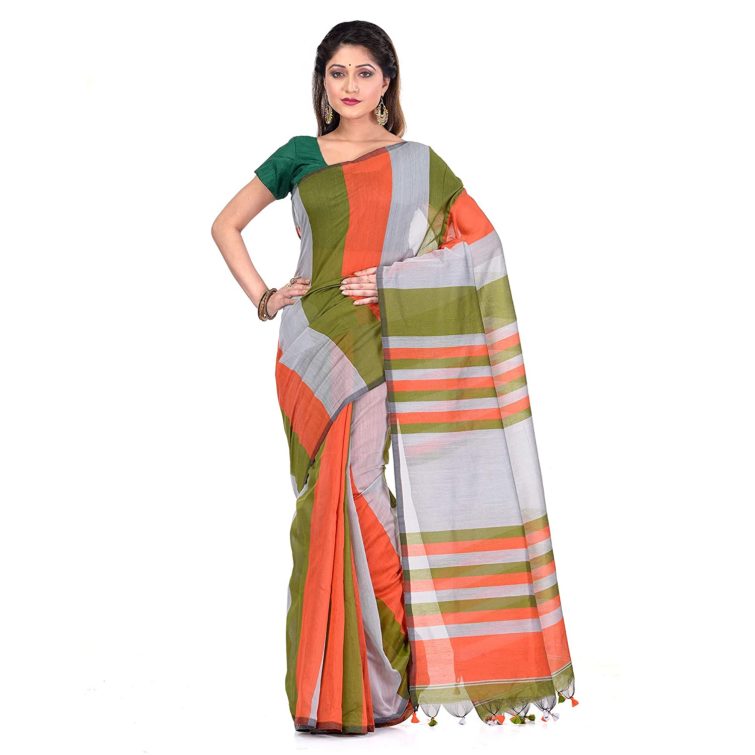 Desh Bidesh Women's Cotton Silk Bengal Half-Half Ghicha Handloom Woven Saree With Blouse Piece - Distacart