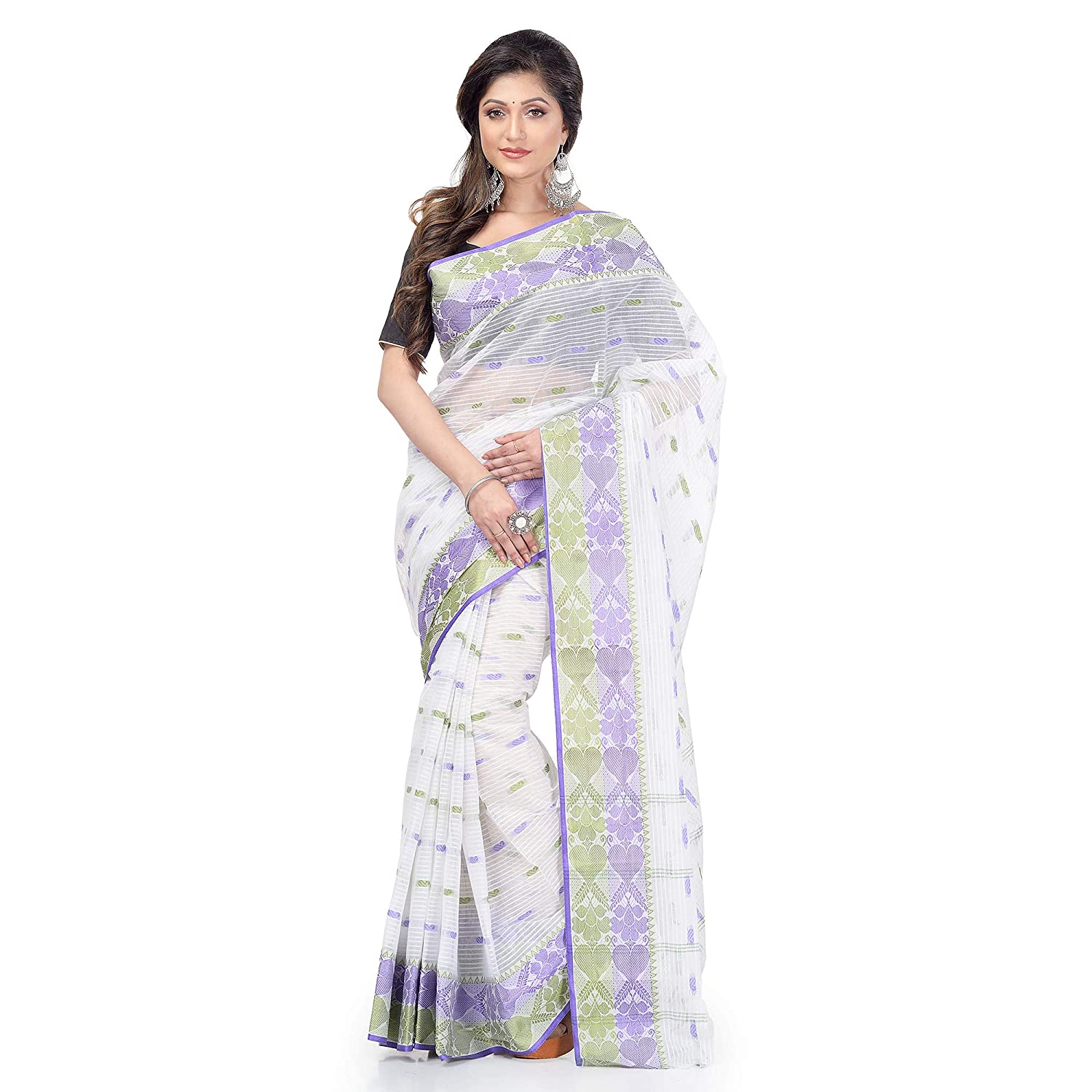 Desh Bidesh Pure Cotton Traditional Handloom Bengal Tant Saree Noyonchuri Design Without Blouse Piece - Distacart