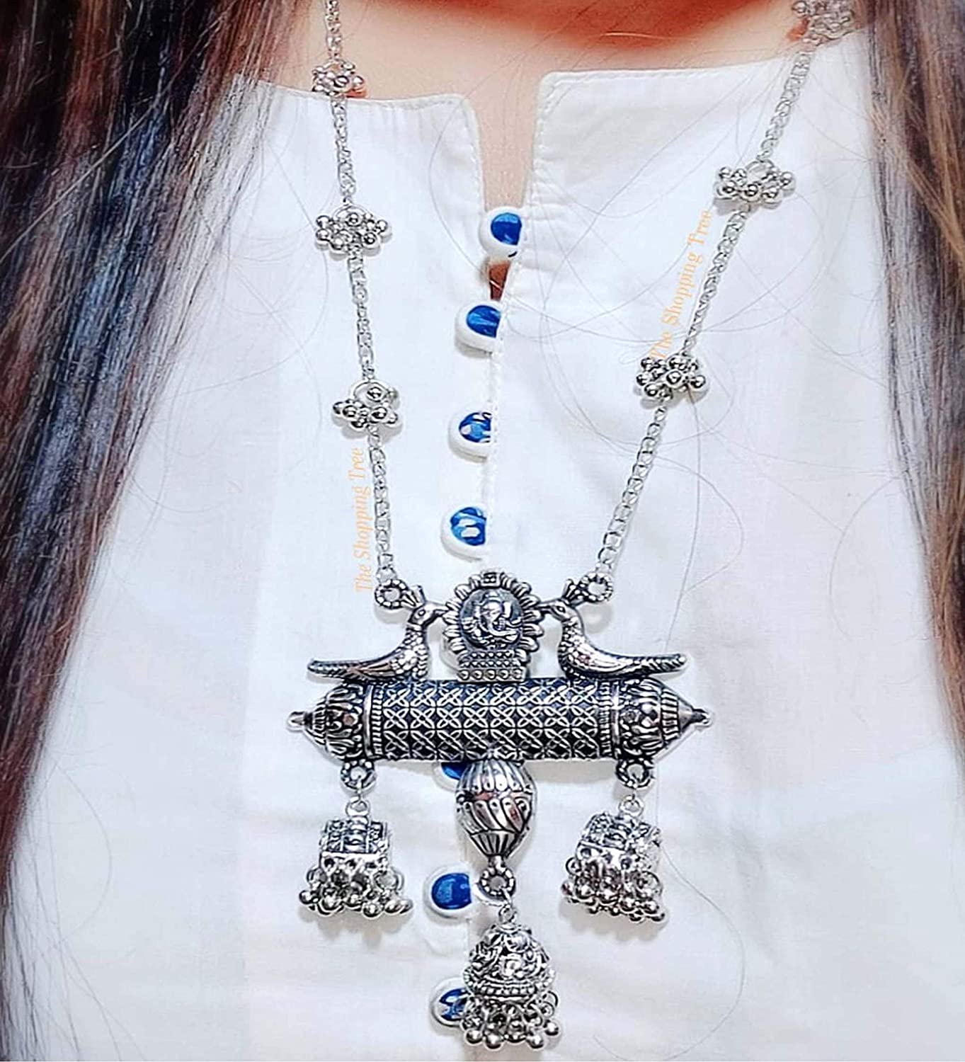 Silver-Plated Alloy Long Designer Oxidised Necklace - The Pari - Distacart