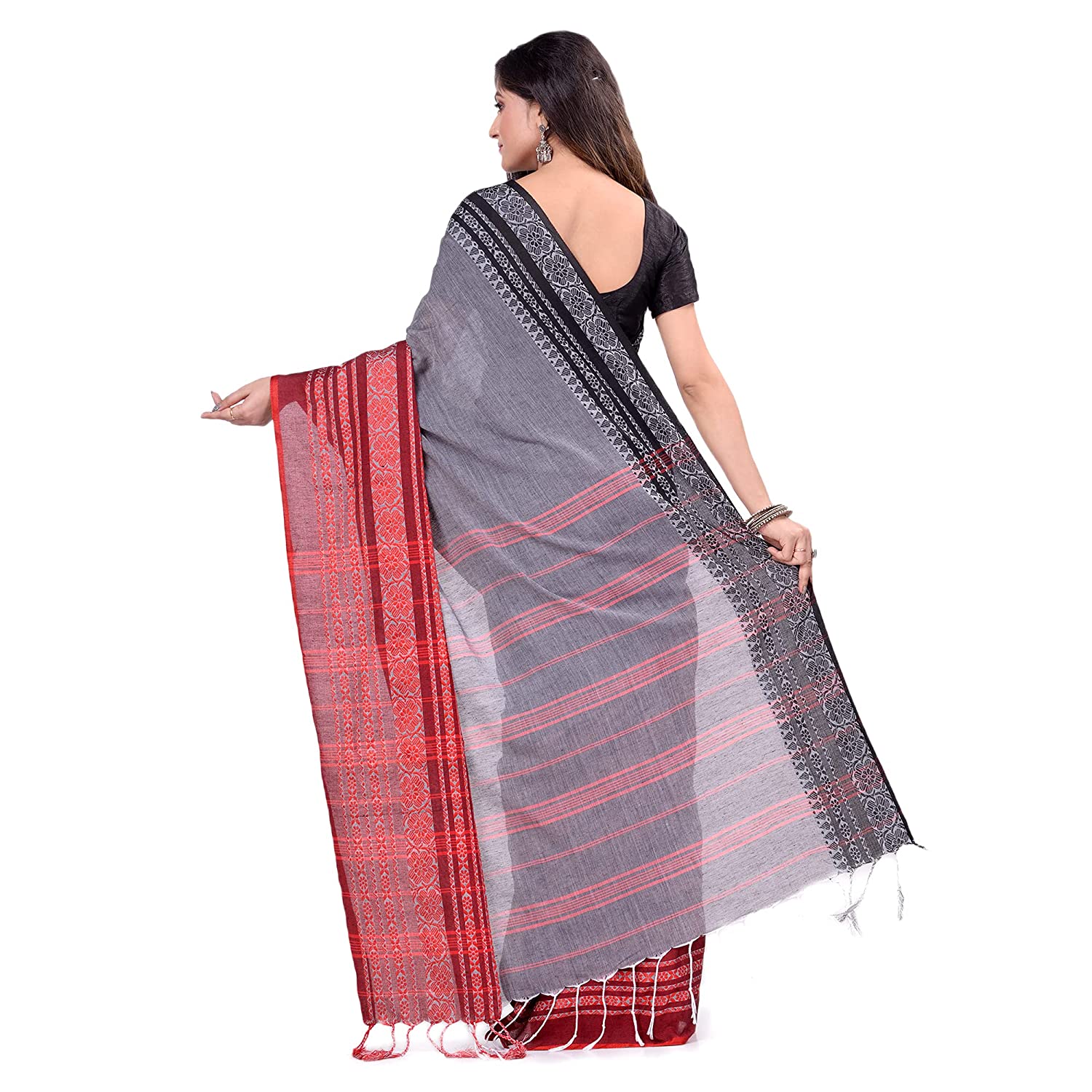 Desh Bidesh Women's Traditional Bengali Bengamuri Pure Handloom Cotton Saree With Blouse Piece - Distacart