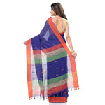 Thumbnail for Desh Bidesh Women's Traditional Bengali Tant Handloom Cotton Saree With Blouse Piece (Blue Orange) - Distacart