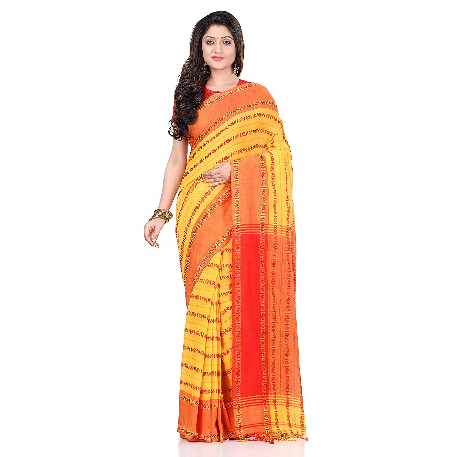 Desh Bidesh Women's Traditional Bengali Bengamuri Pure Handloom Cotton Saree With Blouse Piece - Distacart