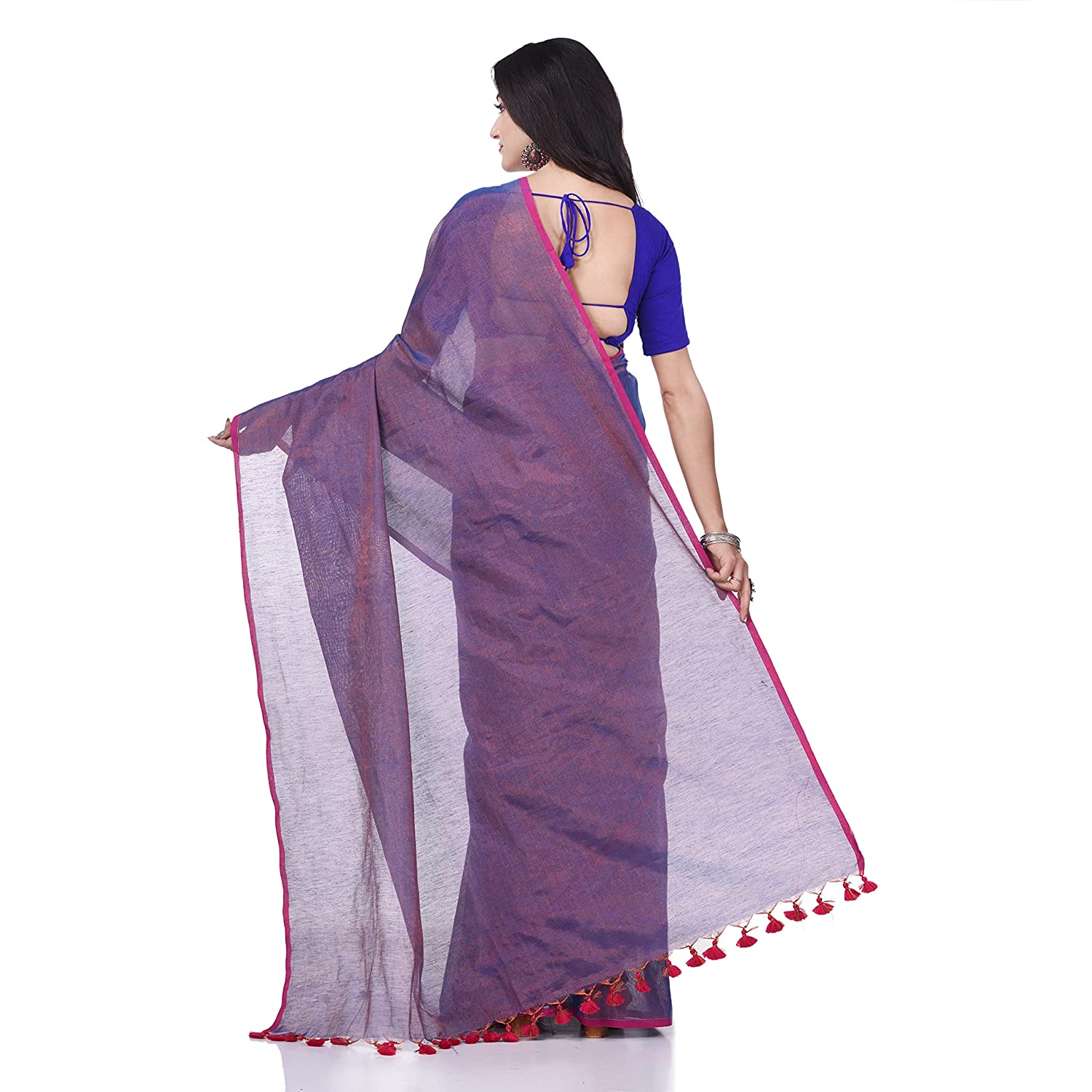 Desh Bidesh Women's Bengal Mayurkonthi Color Changer Tissue Khadi Pure Handloom Cotton Saree With Blouse Piece - Distacart