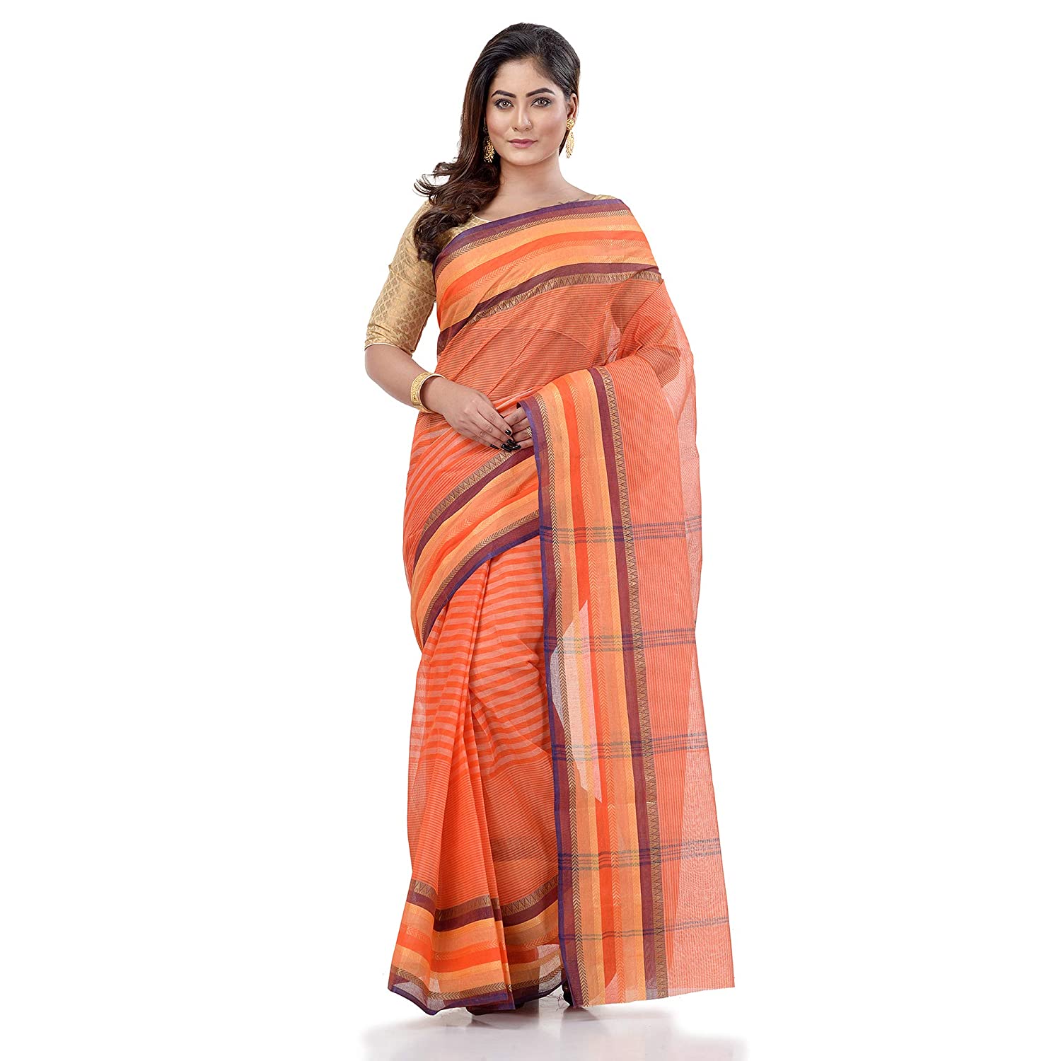 Desh Bidesh Bengal Cotton Women's Bengal Tant Khejur Chori Design Pure Handloom Cotton Saree Without Blouse Piece - Distacart