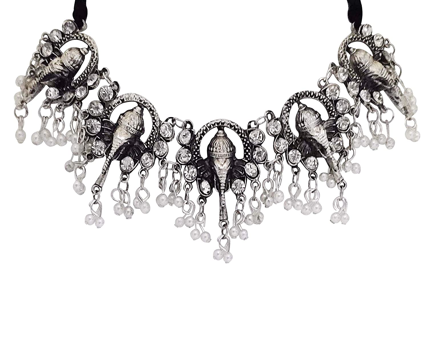 Silver-Plated Alloy Oxidised Ganesh Ji Shape Necklace - The Pari - Distacart