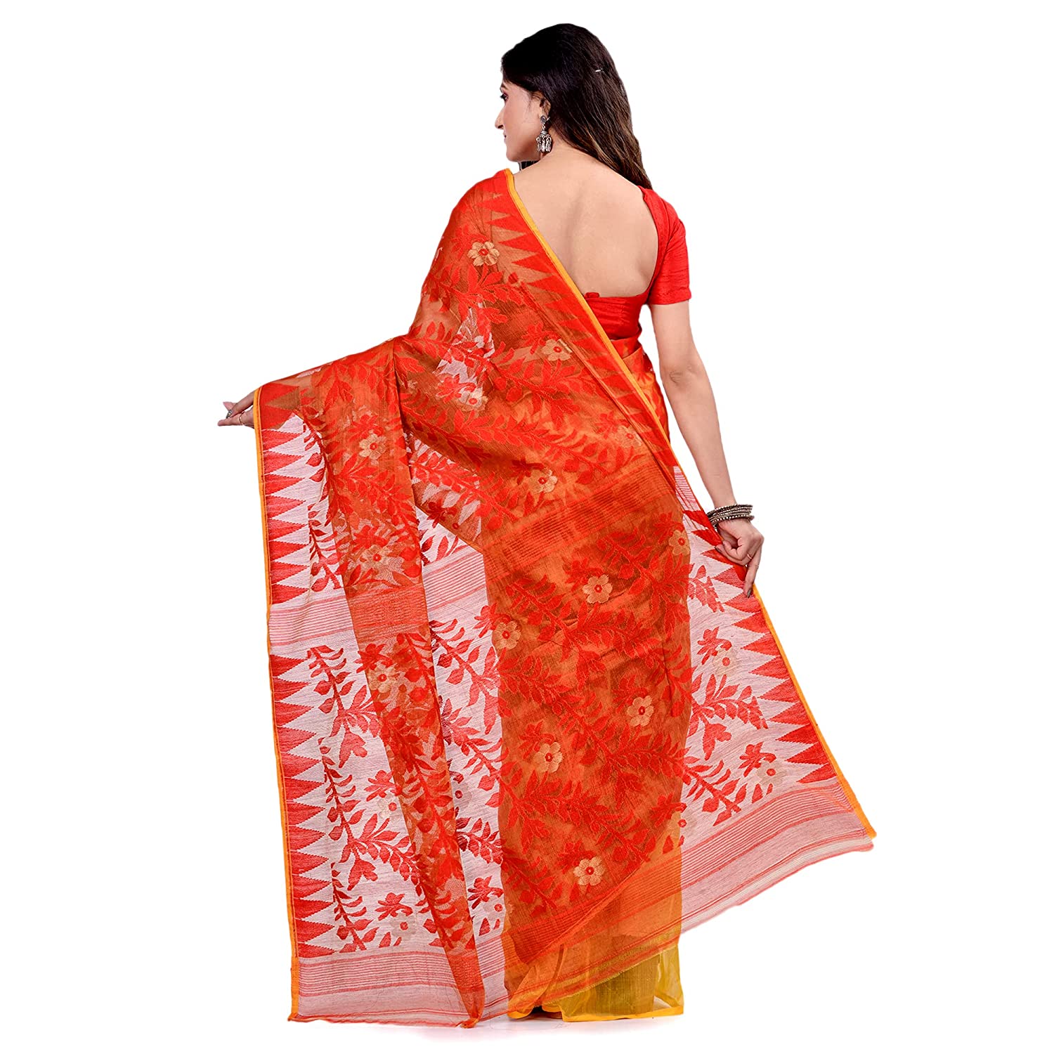 Desh Bidesh Women's Bengal Handloom Tant Soft Dhakai Jamdani Cotton Saree Whole Body Design Without Blouse Piece - Distacart