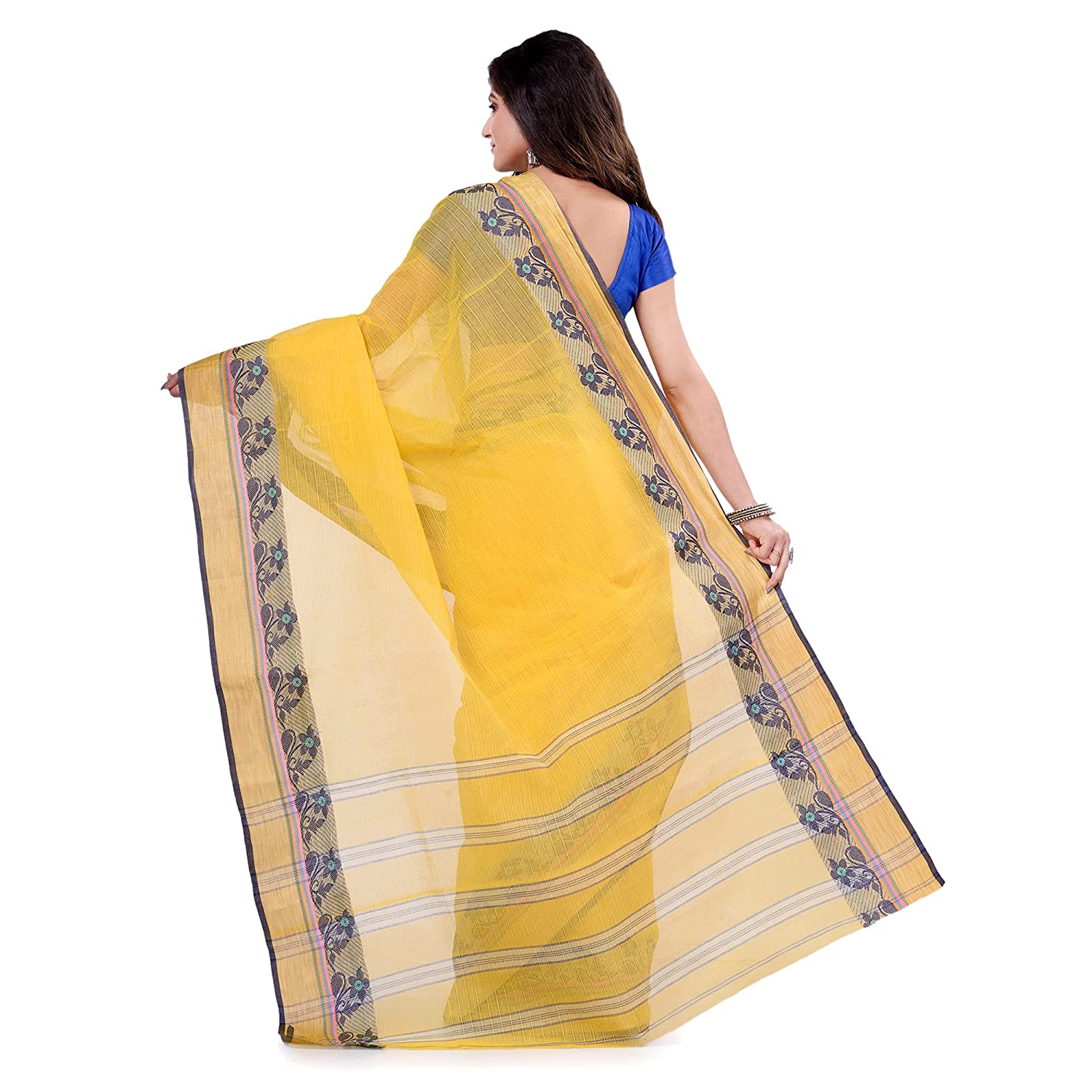 Desh Bidesh Women's Traditional Bengal Tant Pure Handloom Cotton Saree Pushpolata Woven Design Without Blouse - Distacart