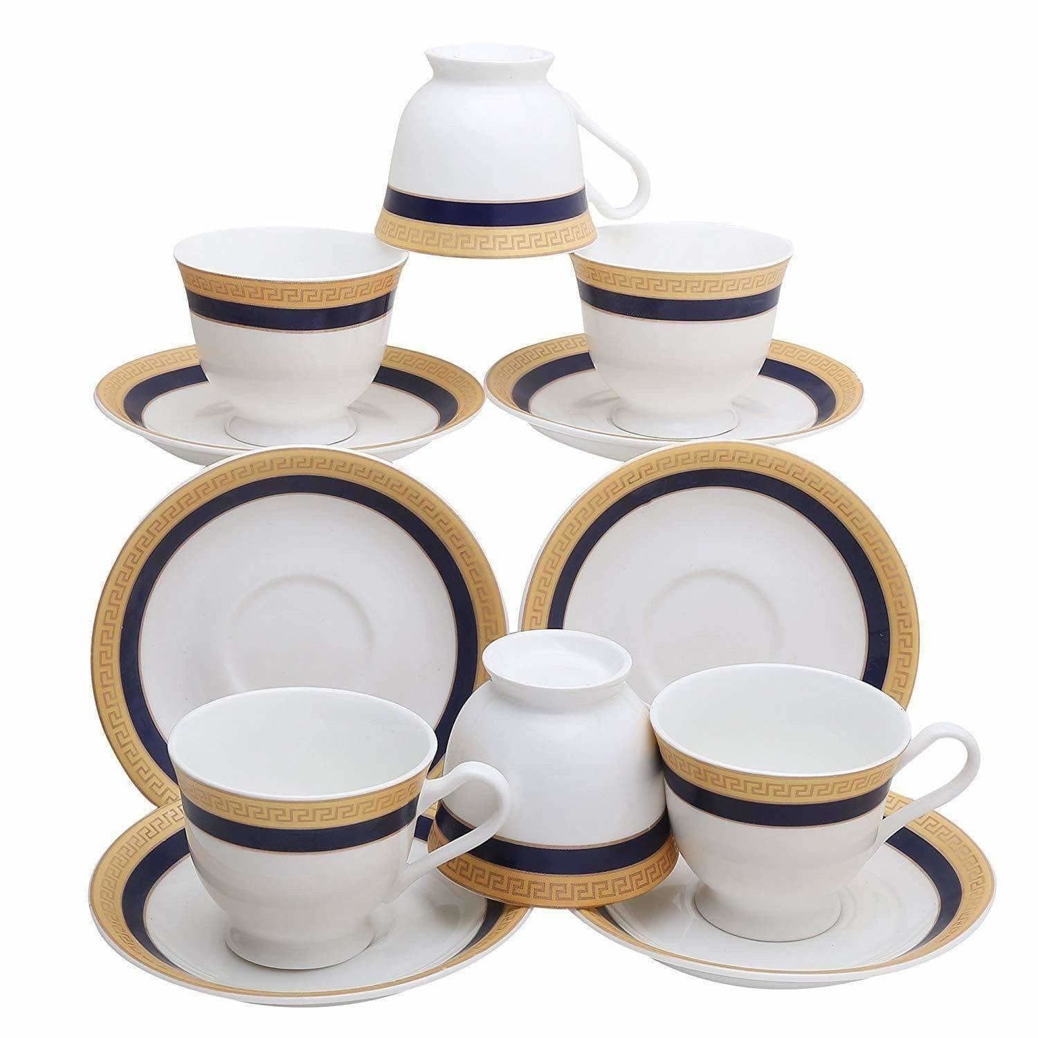 Classical Golden Border Cup Set with Saucer, Set of 12, 200ml - Distacart